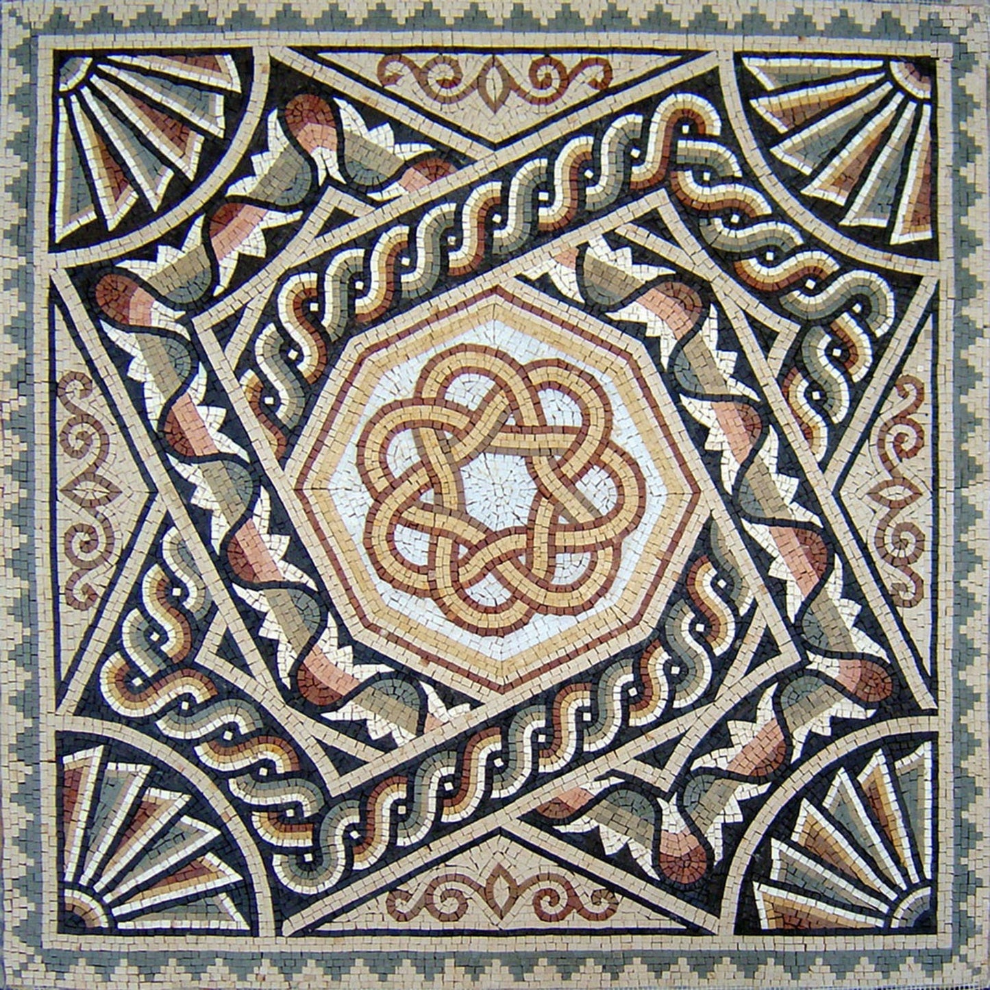 40" Geometric Marble Mosaic Tile Medallion: Indoor/Outdoor Floor Art