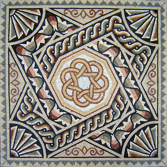 40" Geometric Marble Mosaic Tile Medallion: Indoor/Outdoor Floor Art