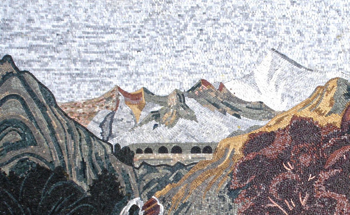 Handmade Marble Mosaic Tile: Mountain Waterfall Scenery