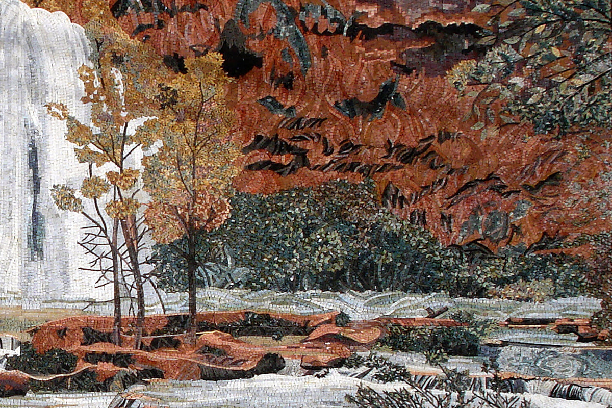 Handmade Marble Mosaic Tile: Autumn Waterfall Wall Art