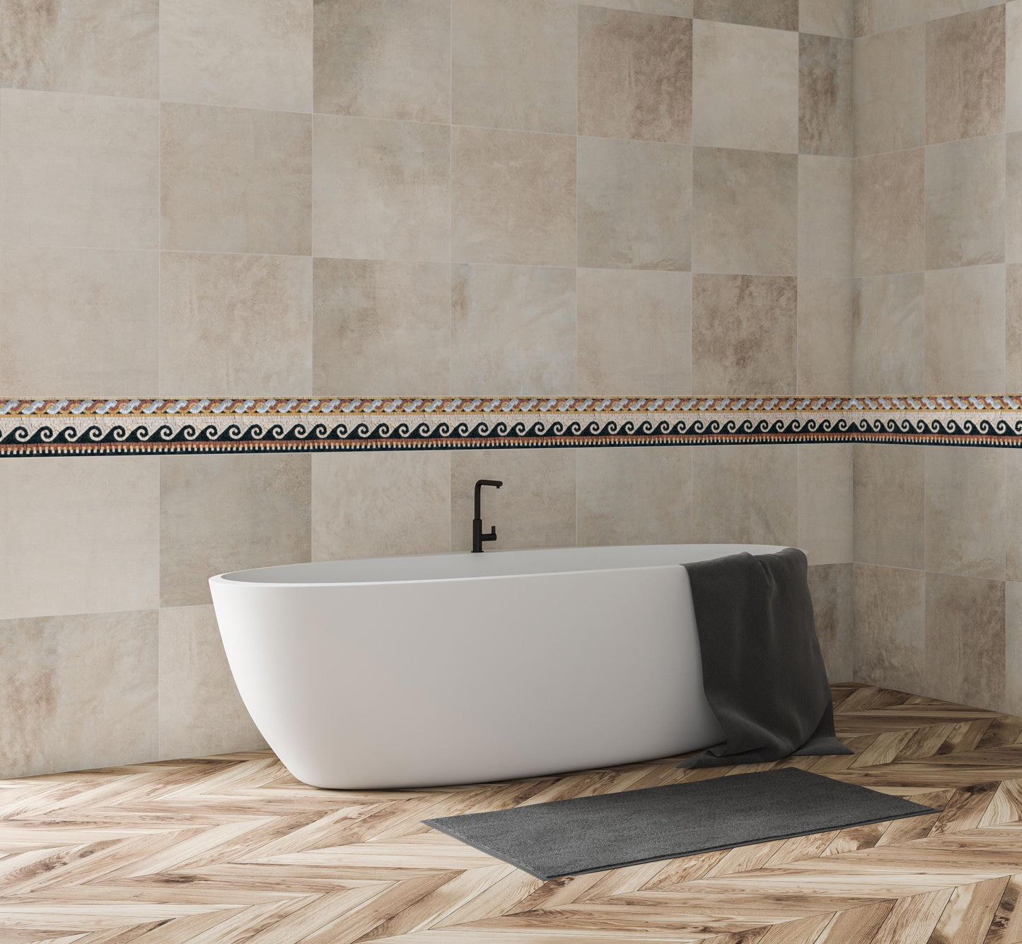 8″ Multi‑Pattern Greek‑Key Border Mosaic – Handmade Marble Tile Trim, Customization available