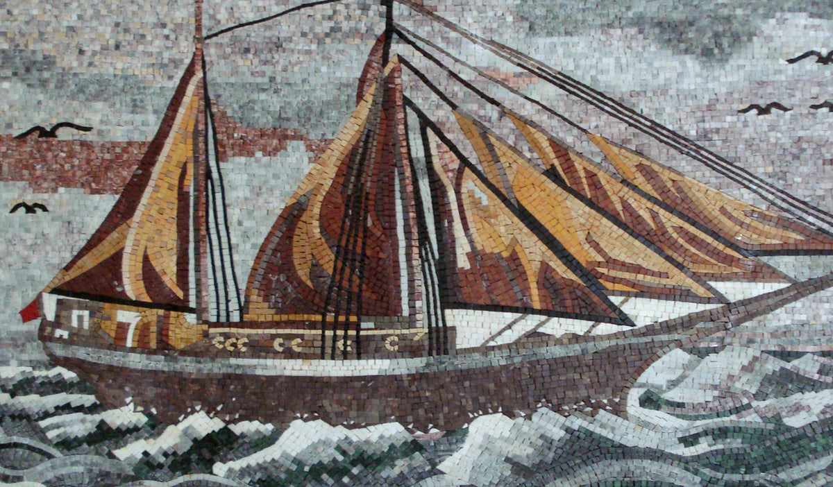 SHIP MOSAIC TILES |Sea View Sailor Artwork Tiles For Living Room Walls | Tiles For Interior Outdoor Entry Walls And House Warming