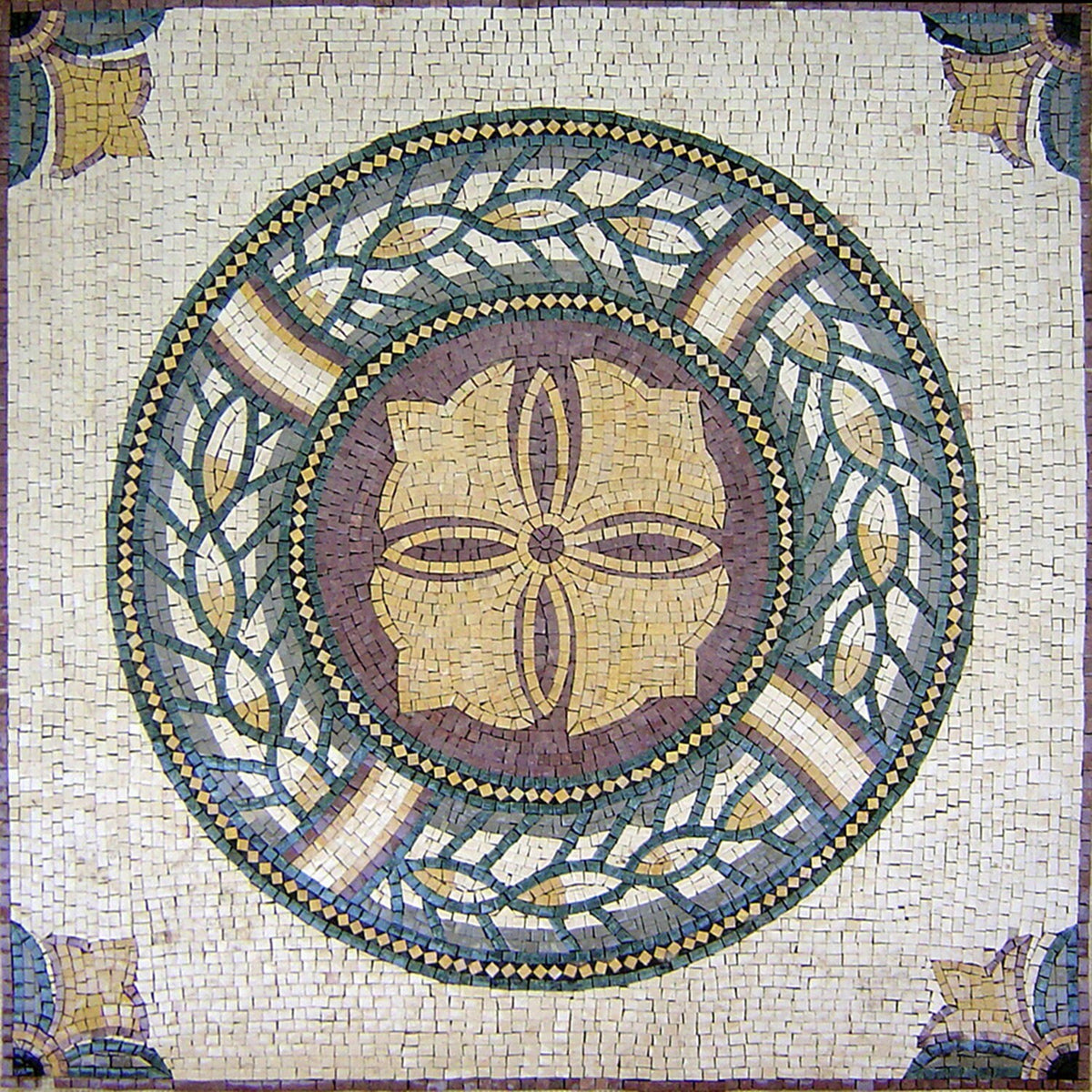 Floral Mosaic Tile: 40" Square Marble Mural, Indoor/Outdoor