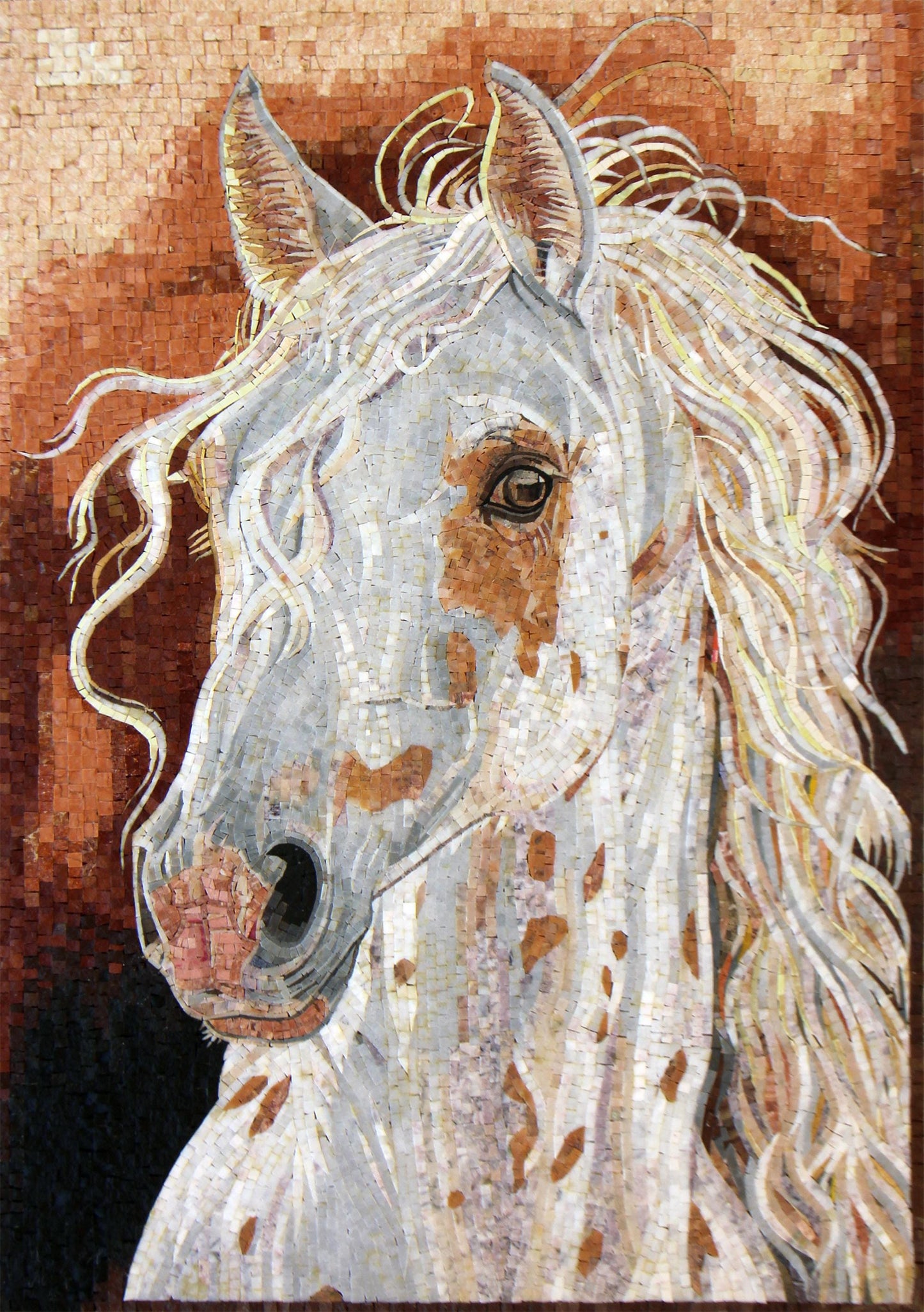 40"x28" White Horse Mosaic Wall Art , Equestrian Home Decor, Elegant Animal Mosaic Panel, Customization available