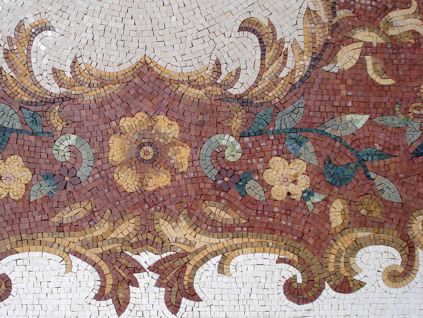 Floral Marble Mosaic Rug: Handmade Stone Carpet (108” x 64")