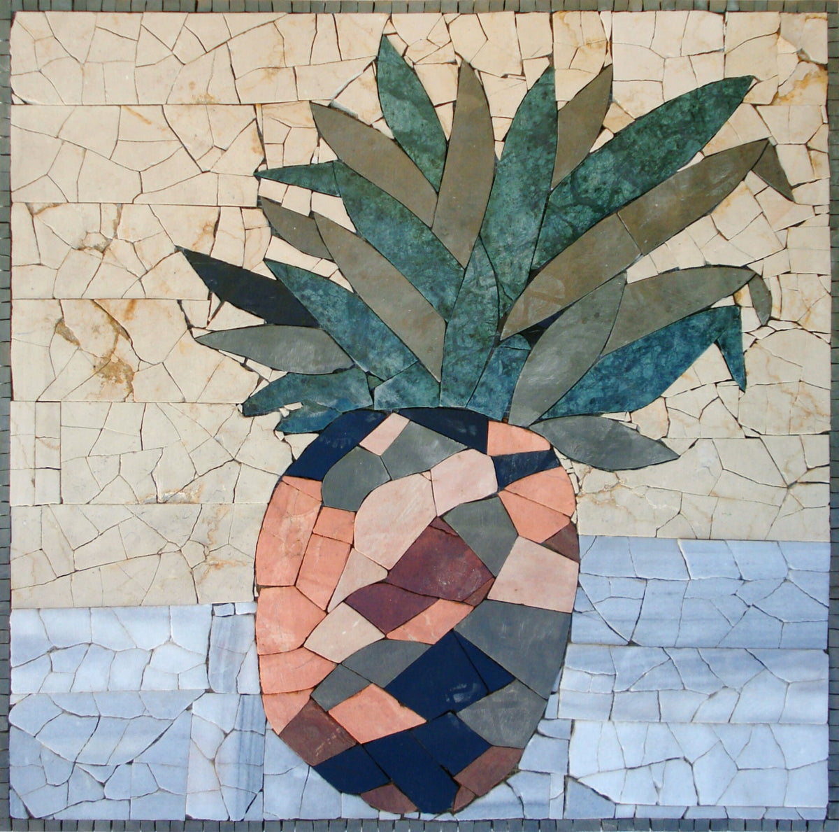 Handmade Pineapple Mosaic Wall Art: Stone Kitchen Decor (16x16)