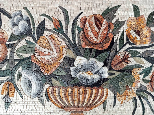 Handmade Rose Marble Mosaic Art: Flower Vase Wall Decor (72” x 24")