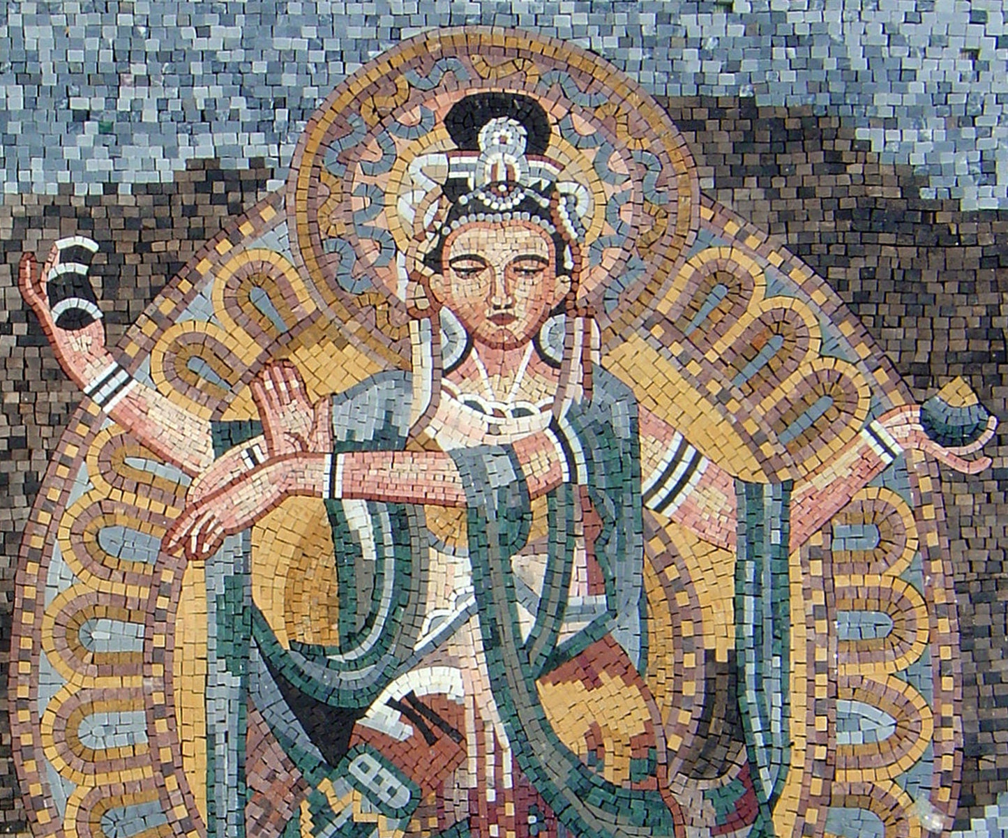 Handmade Hindu Goddess Mosaic Mural: Stone & Marble Wall Art
