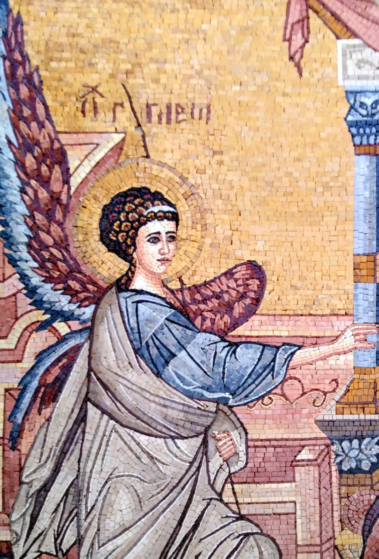 Handmade Marble Mosaic Wall Art: Annunciation, Angel Gabriel & Mary