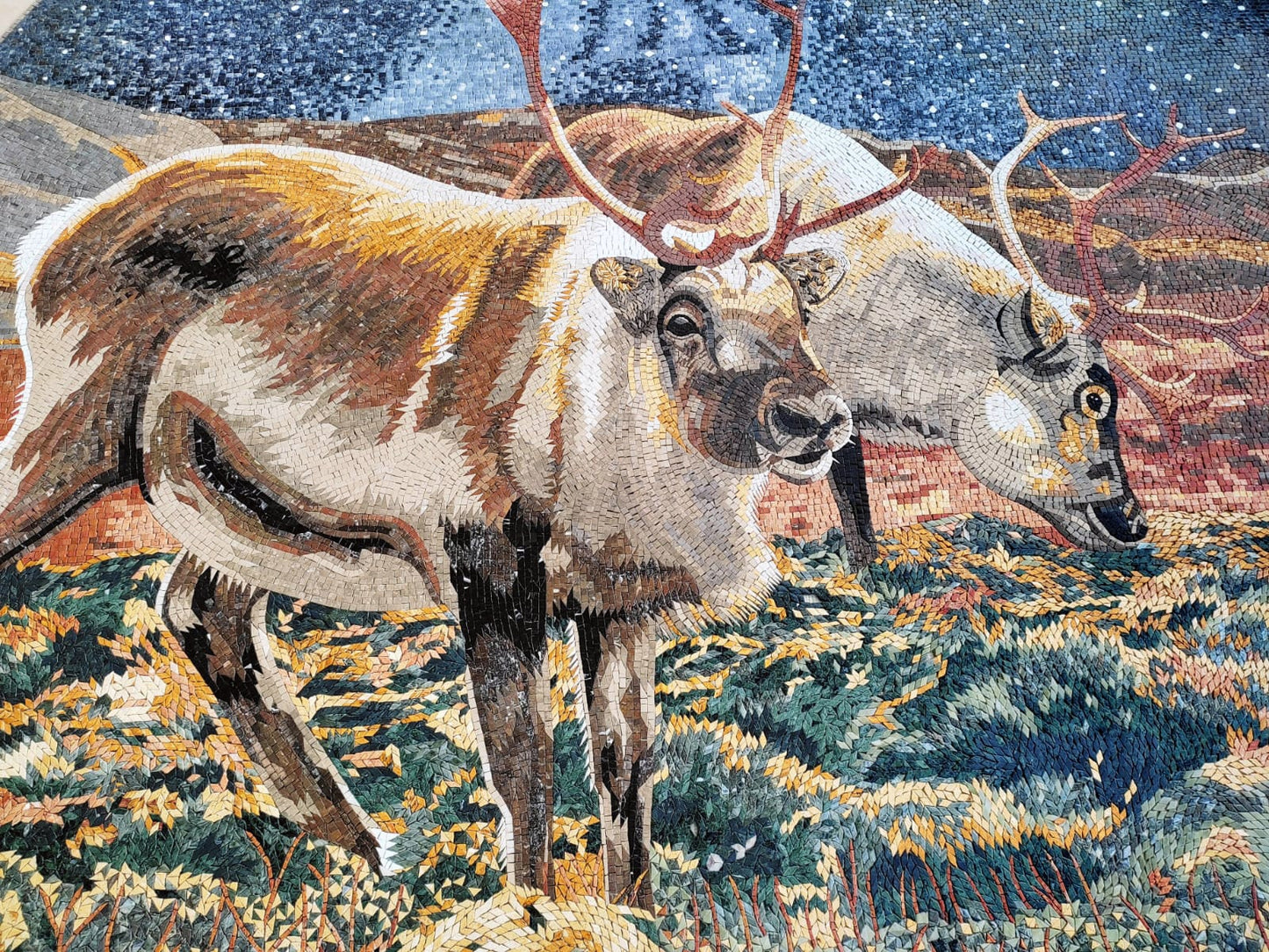 Reindeer Mosaic Tile Art: Handmade Marble Starry Night Wall Decor