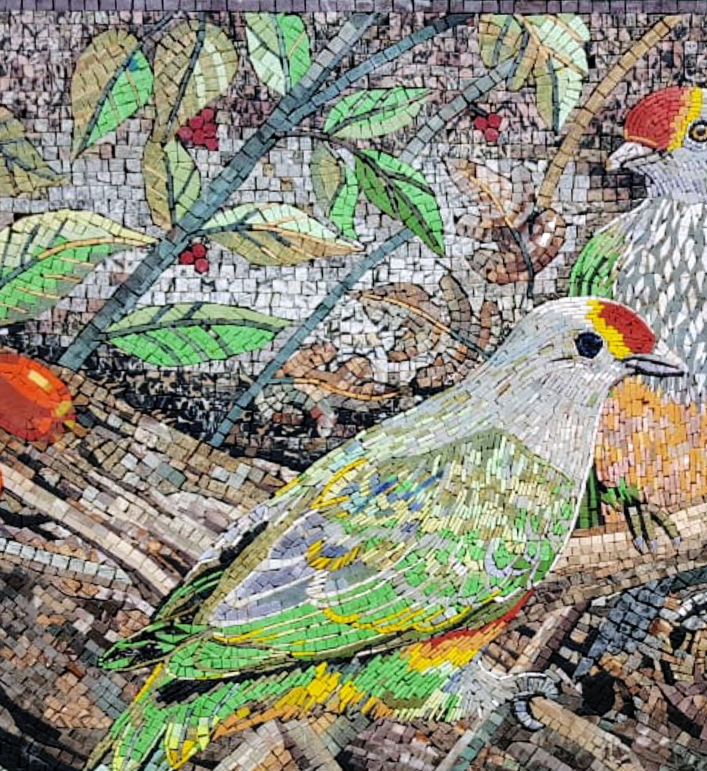 Handmade Bird Mosaic Tile Art: Colorful Marble Tesserae (34x34)