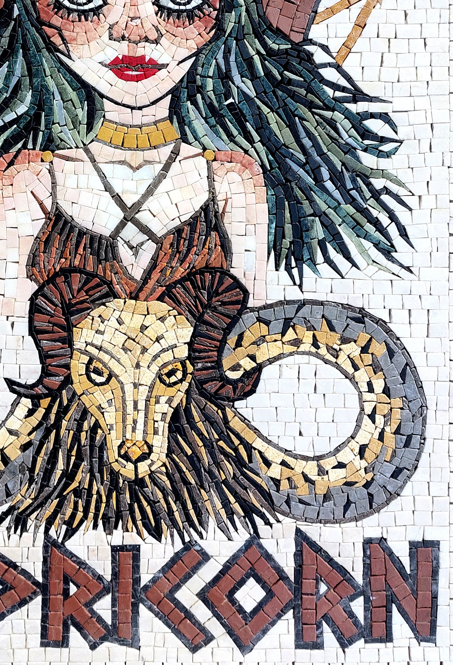 Capricorn Zodiac Mosaic Tile Art: Handmade Stone Wall Decor