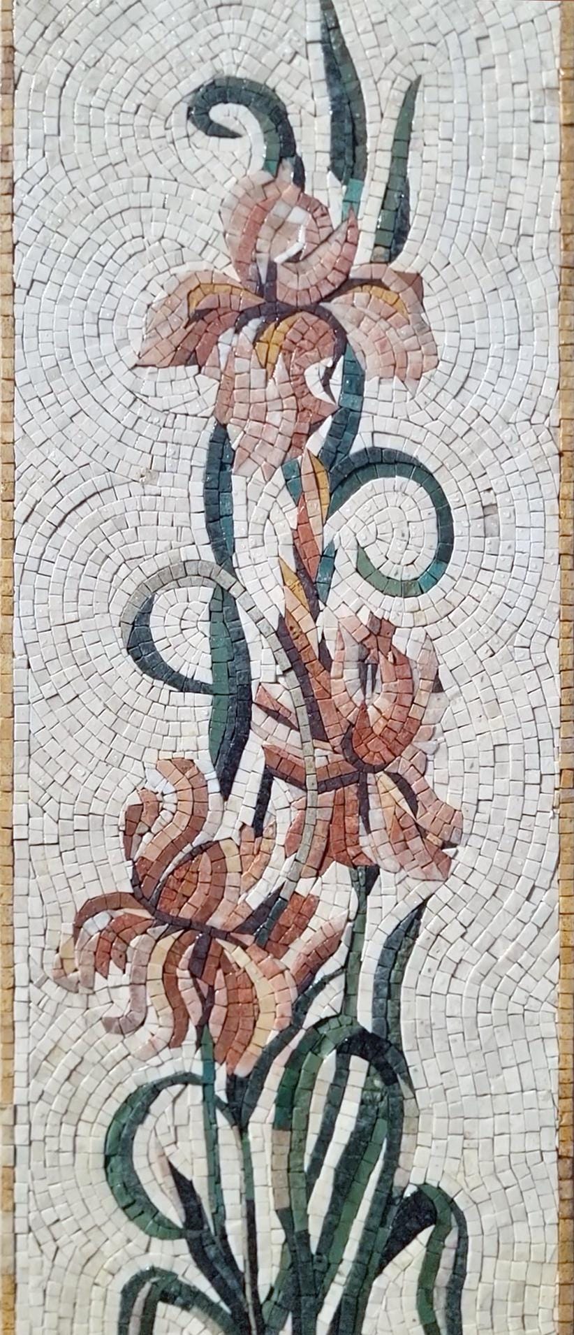 Handmade Marble Tile Art: Floral Mosaic Vase Wall Inlay (52"x16")