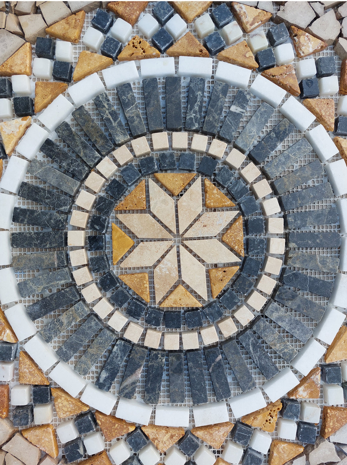 Blue Marble Stone Mosaic: Handmade Medallion Art Tile (24” x 24")