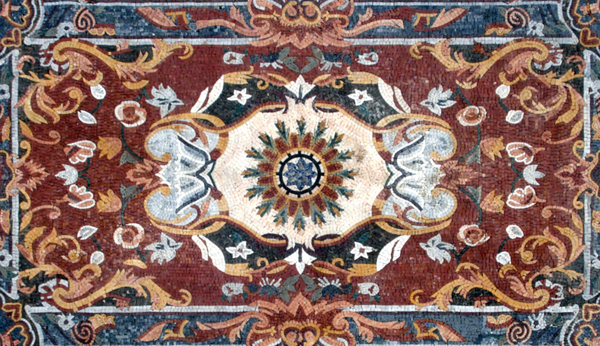 Handmade Flower Art Tile Rug: Marble Mosaic Carpet (80” x 48")