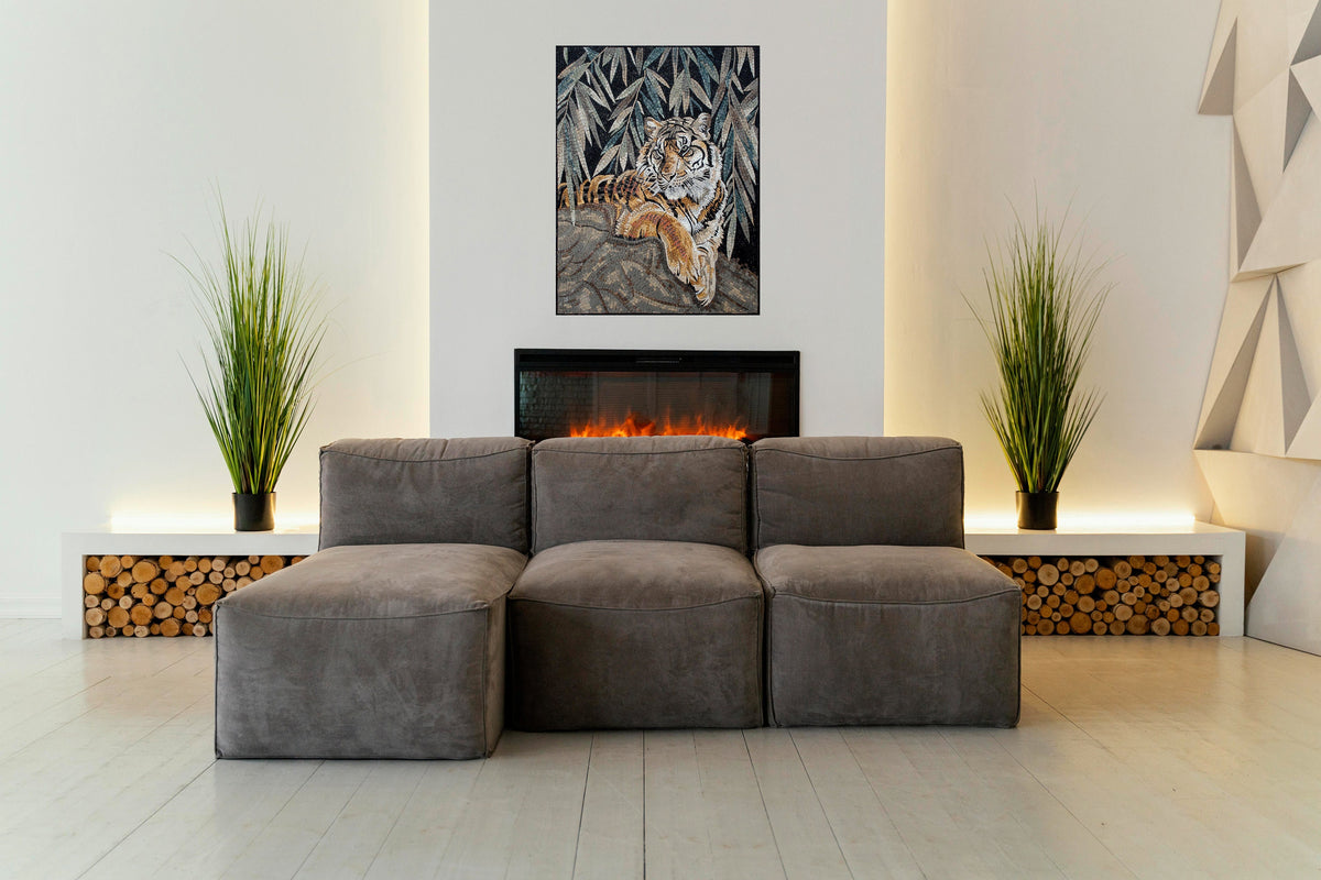 Handmade Bengal Tiger Marble Mosaic Tile Mural (36" x 28")