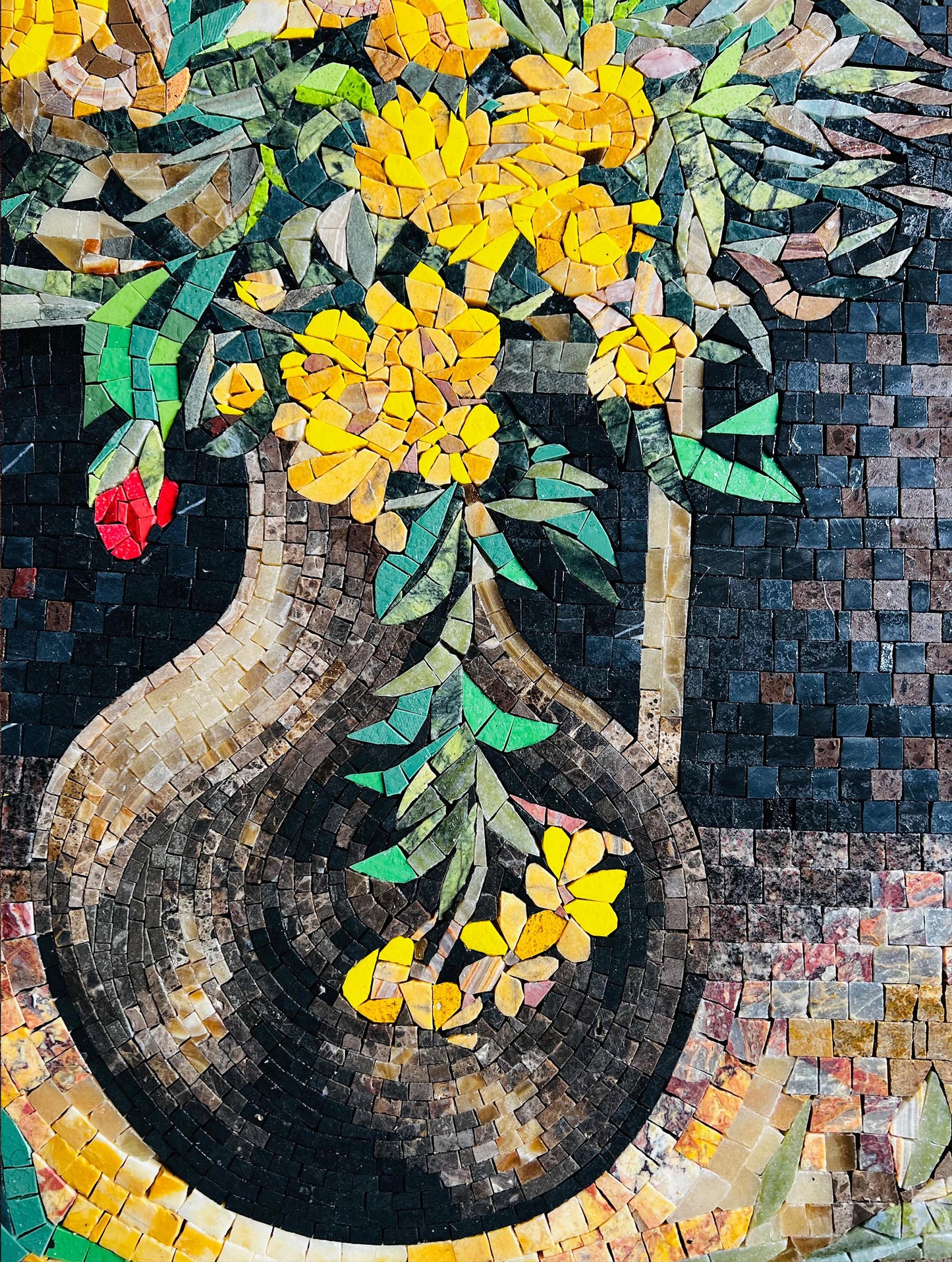 28"x24" Red & Yellow Flower Mosaic Wall Art – Vibrant Floral Home Decor, Customization Available