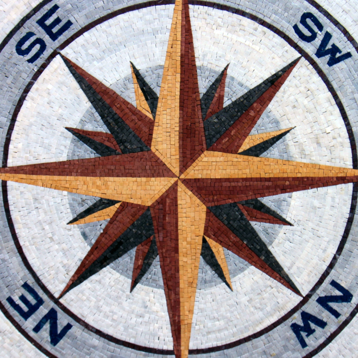 Semper Fi Elegance - Handmade Marines Rose Compass Round Marble Mosaic Art Tile - Customization available