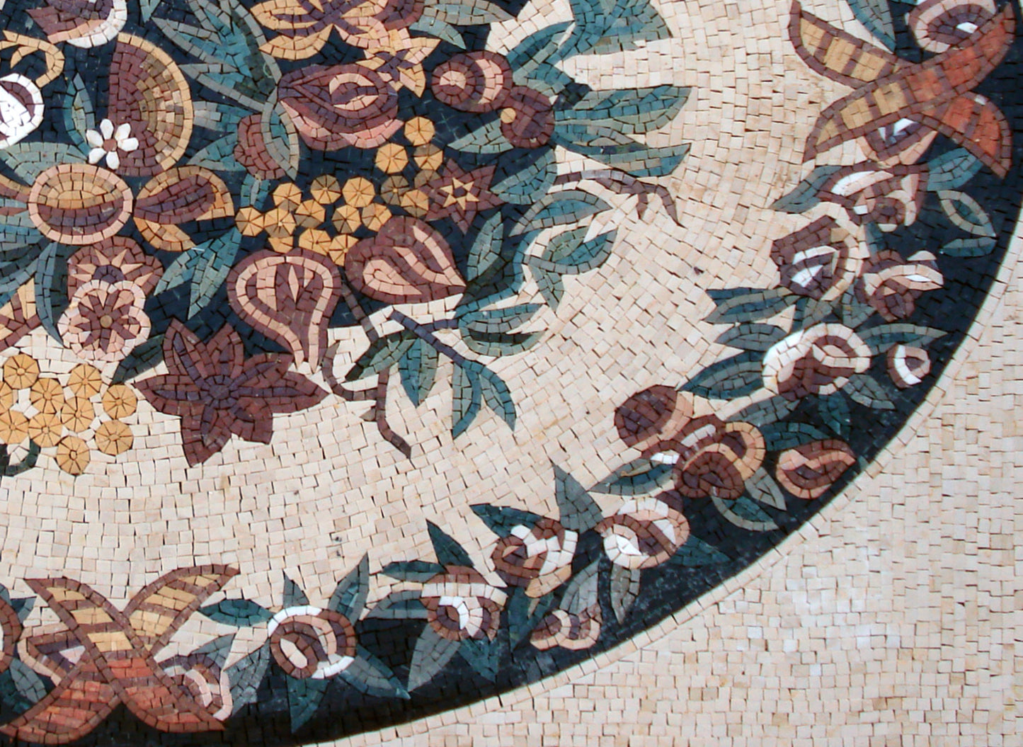Floral Mosaic Rug: Handmade Marble Stone Art (48” x 36")