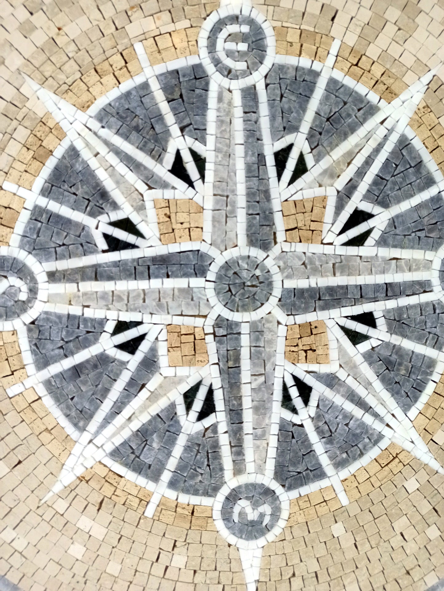 Handmade Marble Mosaic Tile: Nautical Compass Medallion (32")