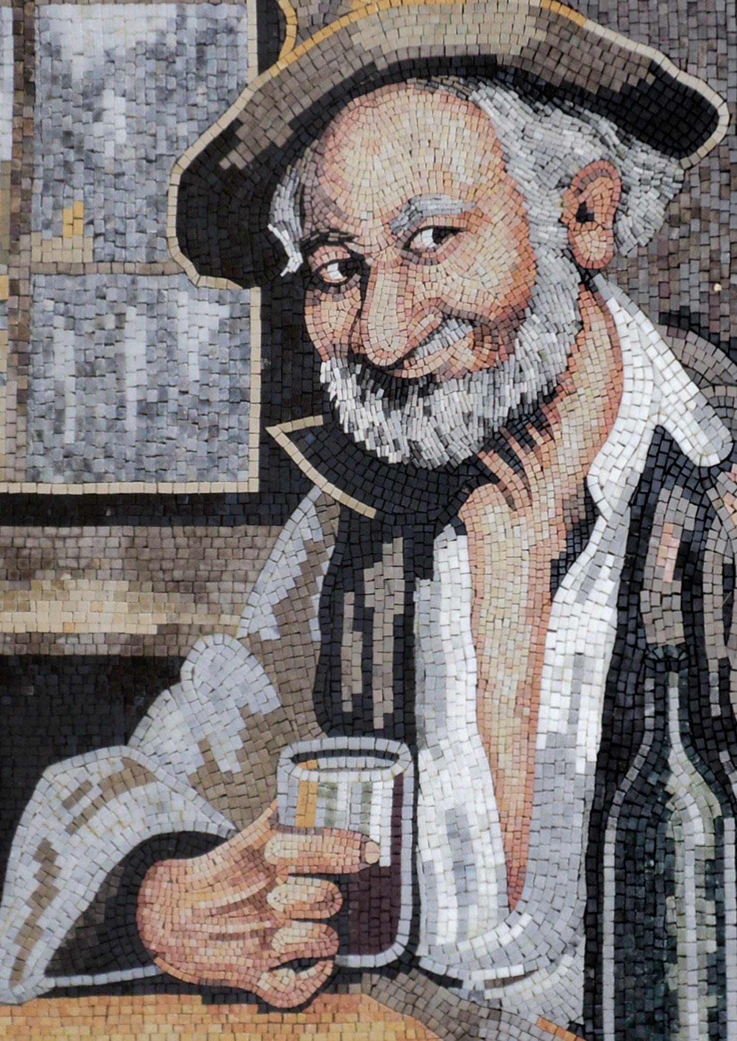 Handmade Mosaic Mural: Man in Hat Drinking - Stone & Marble Art