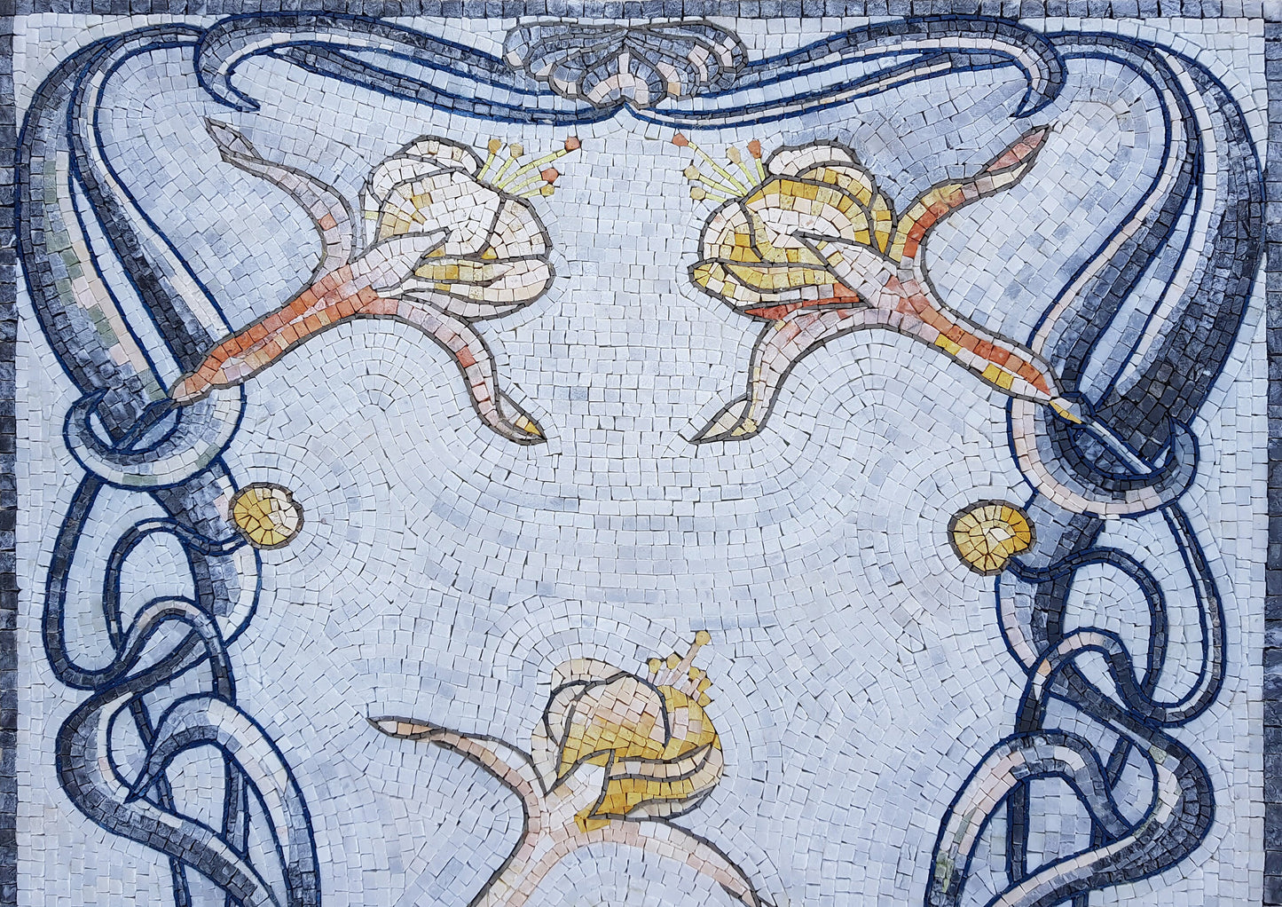 Handmade Floral Marble Mosaic Tile Art: Kitchen Backsplash Decor