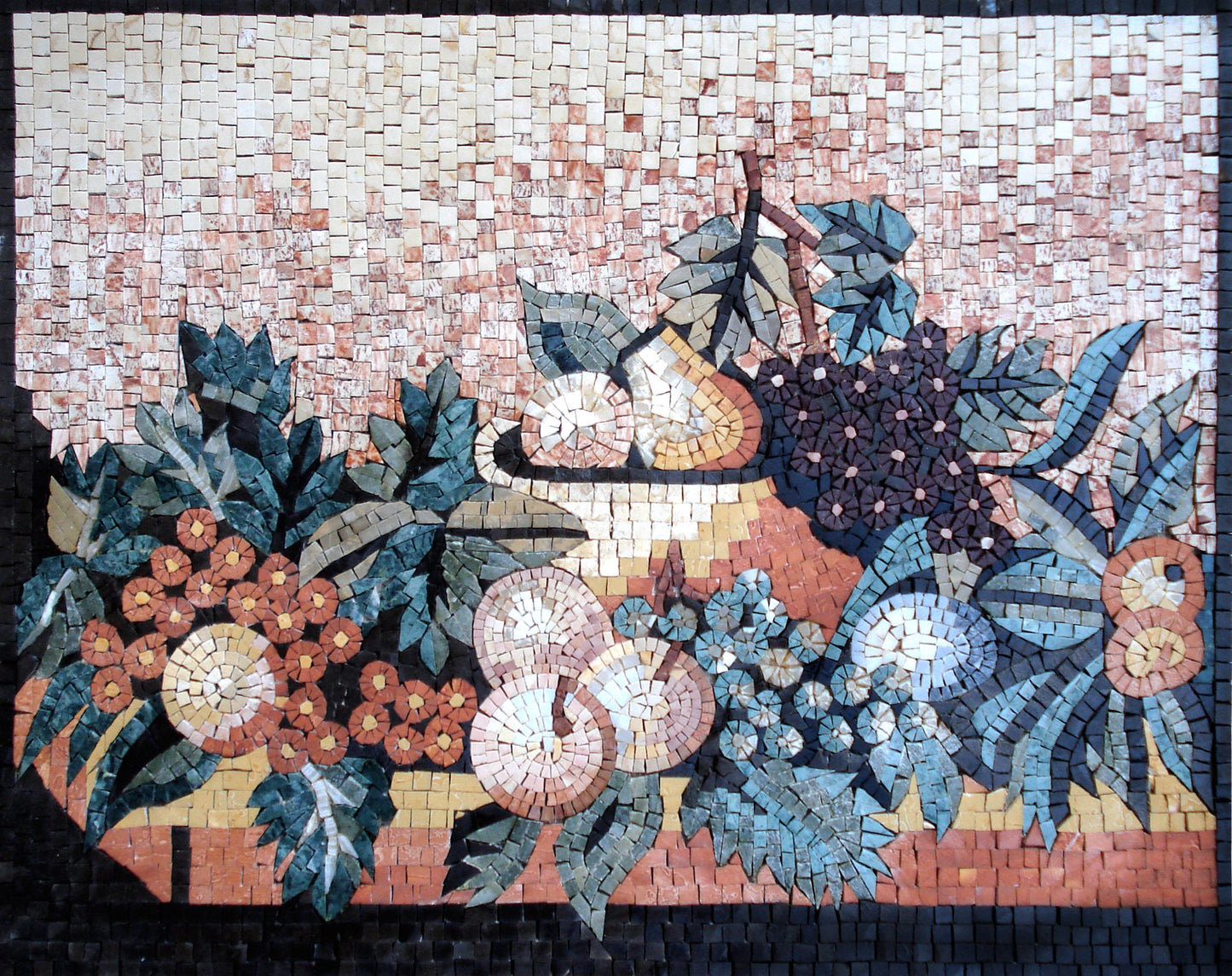 Handmade Marble Mosaic Wall Art: Fruit Medallion Tile Decor
