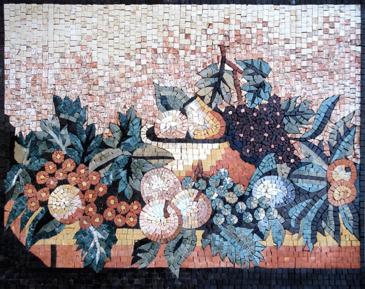 Handmade Marble Mosaic Wall Art: Fruit Medallion Tile Decor