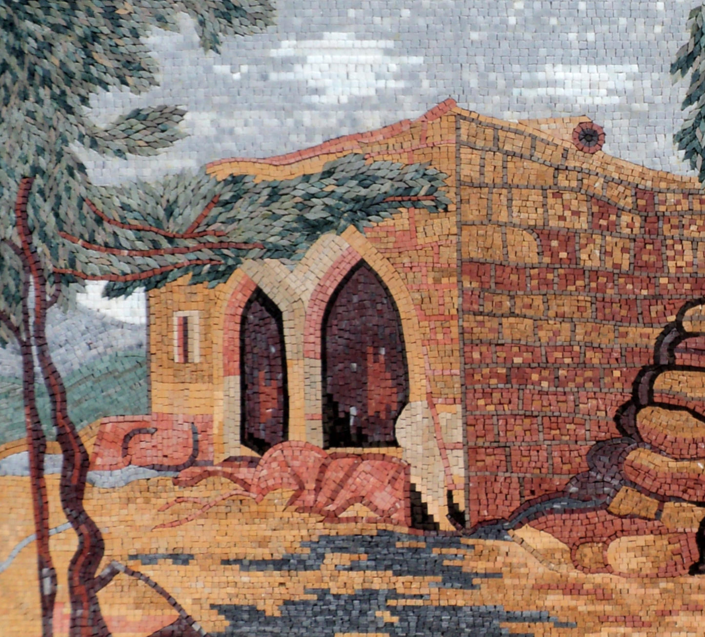 Handmade Roman Mosaic Tile Art: Old City Wall Decor