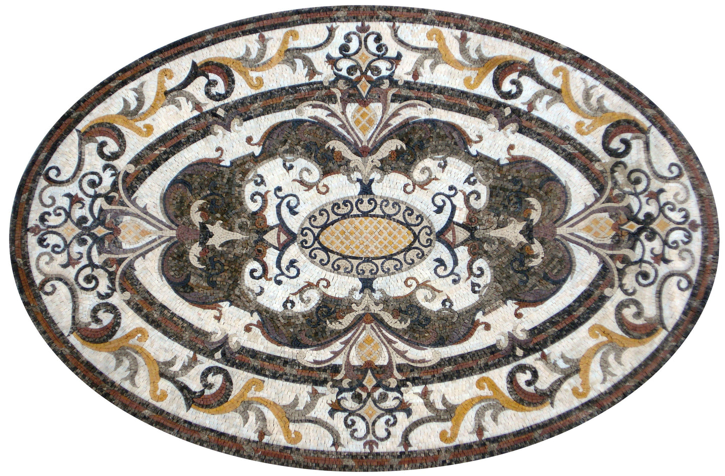 Oval Mosaic Carpet: Handmade Marble Art Tile Rug