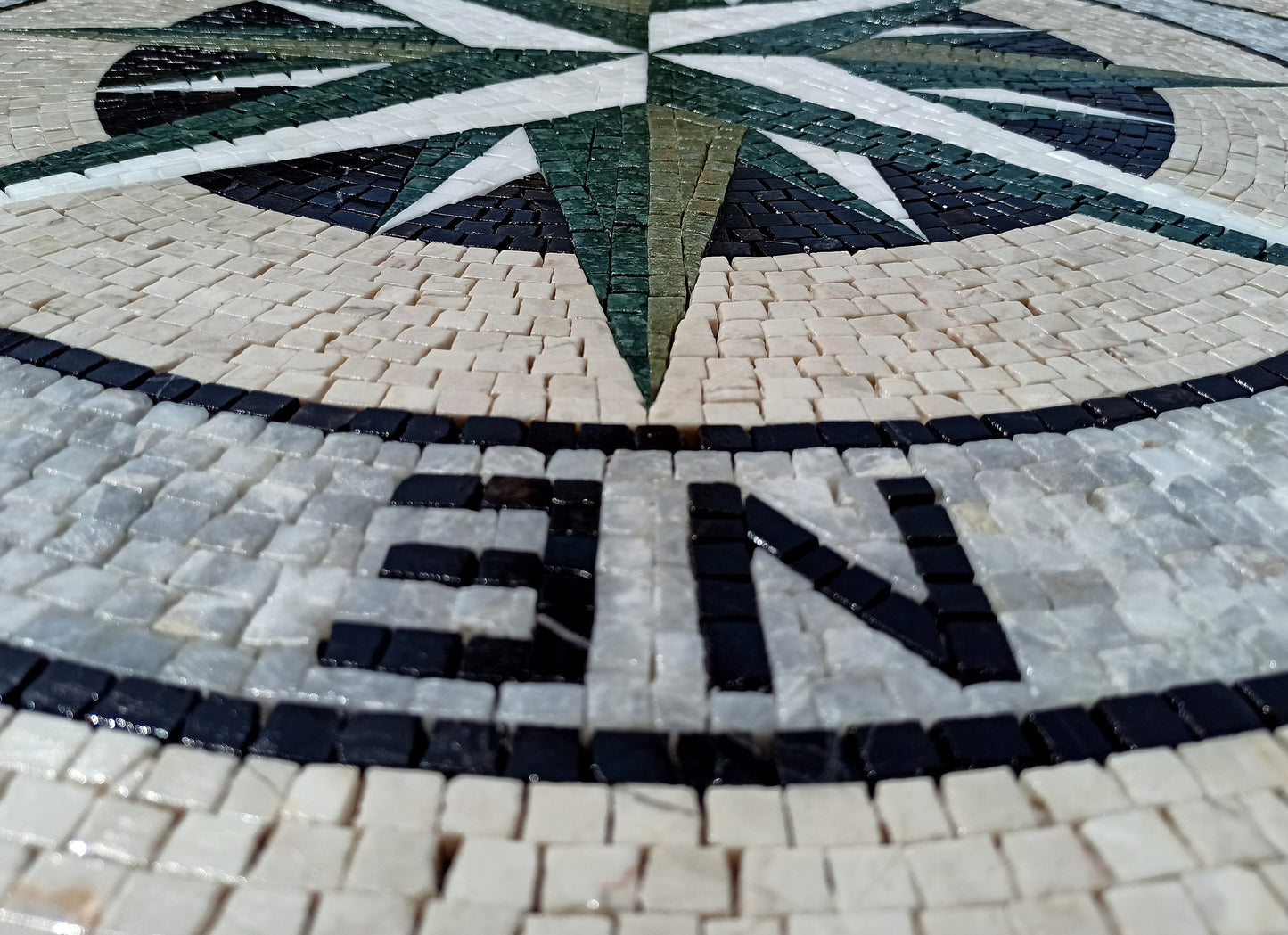 Handmade Compass Mosaic Tile: Wind Rose Medallion, Indoor/Outdoor (32" Diameter)