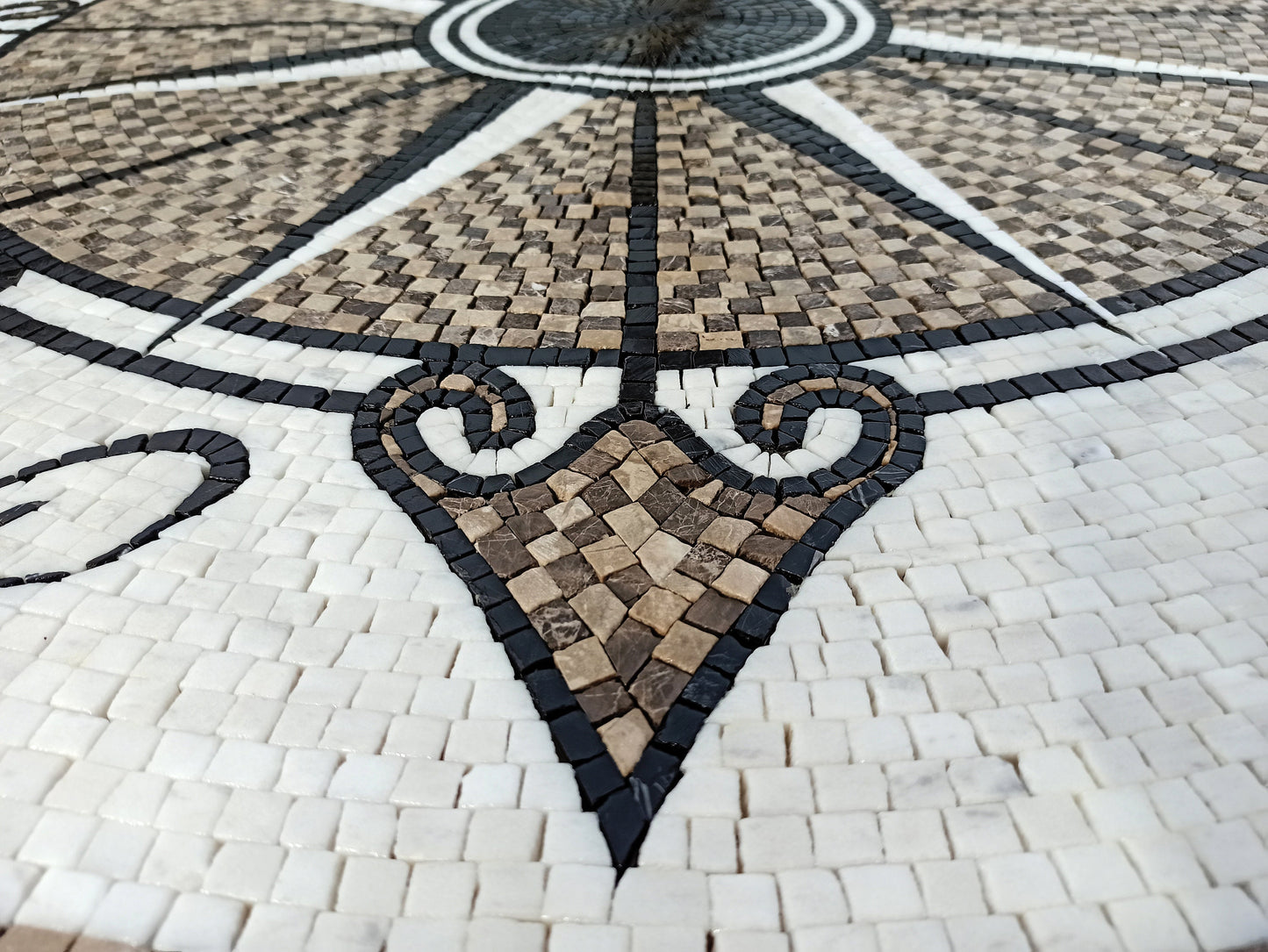 Handmade Nautical Compass Mosaic Tile: Windrose Medallion (40" Diameter)