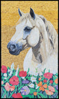50″×30″ White Horse Mosaic with Brown Accents – Handmade Marble Wall Art, Customization available
