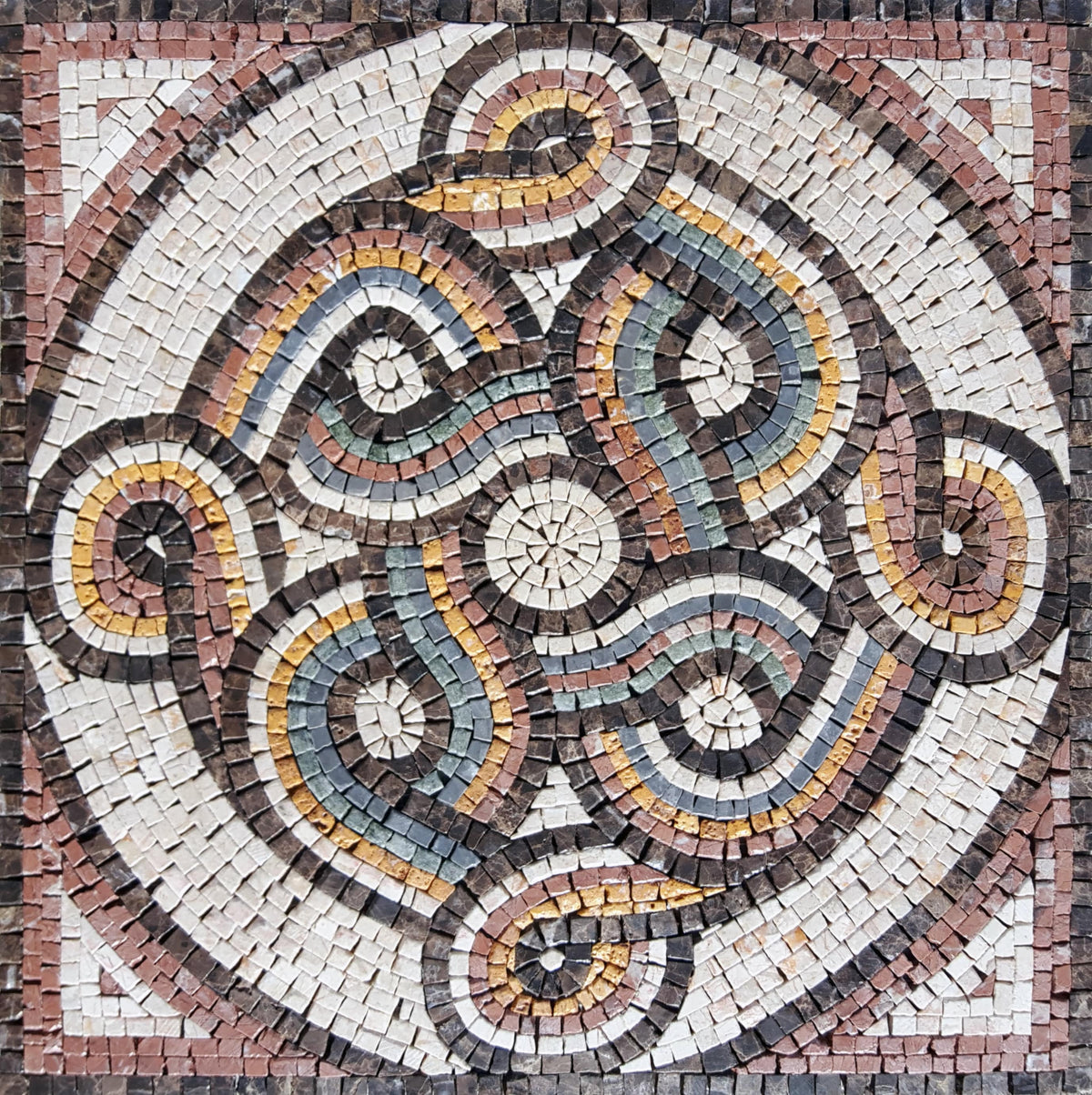 Handmade Marble Mosaic Tile: Abstract Pattern Inlay Artwork (24")