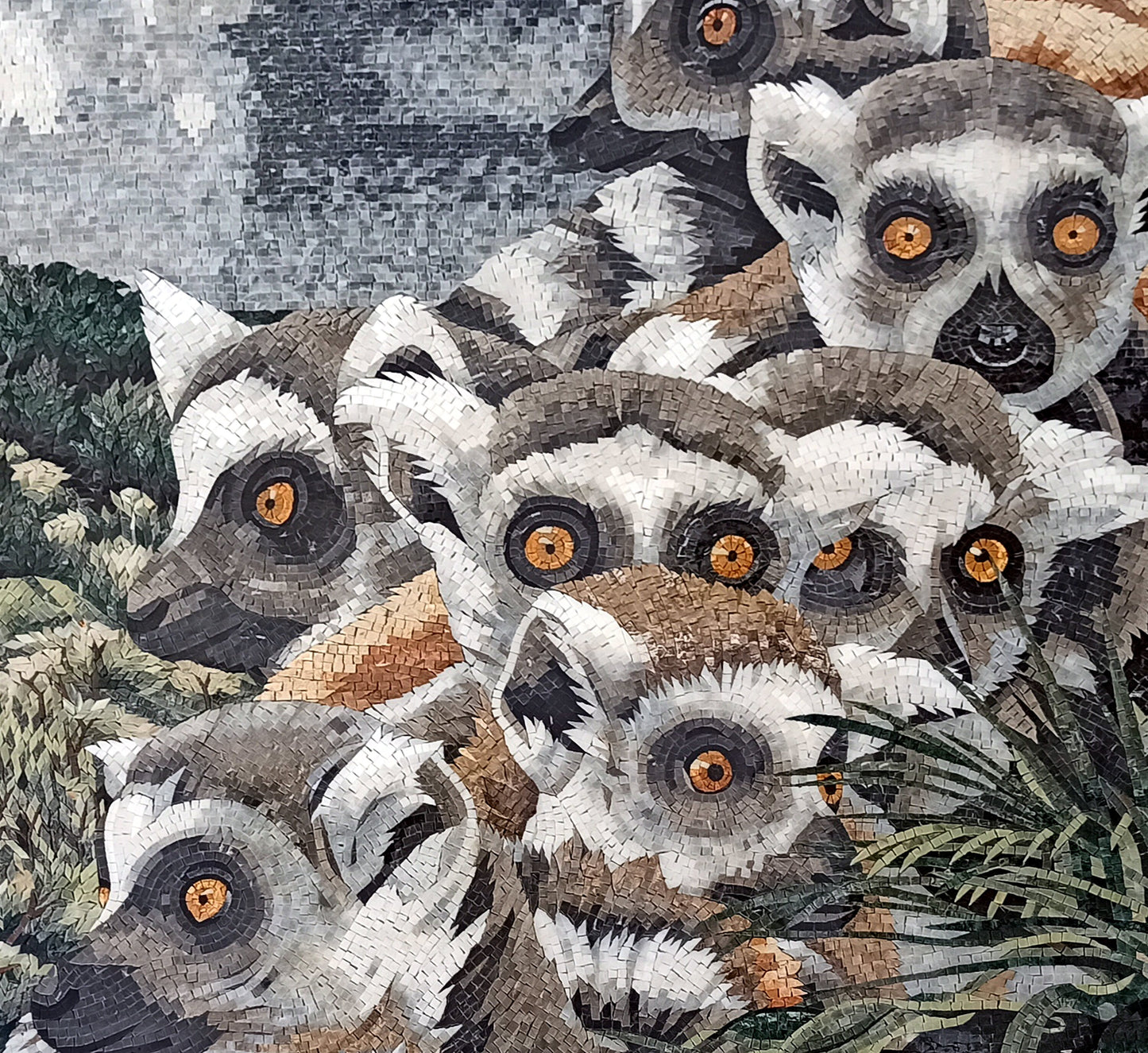Handmade Lemurs Mosaic Tile Art: Rainforest Animal Wall Decor
