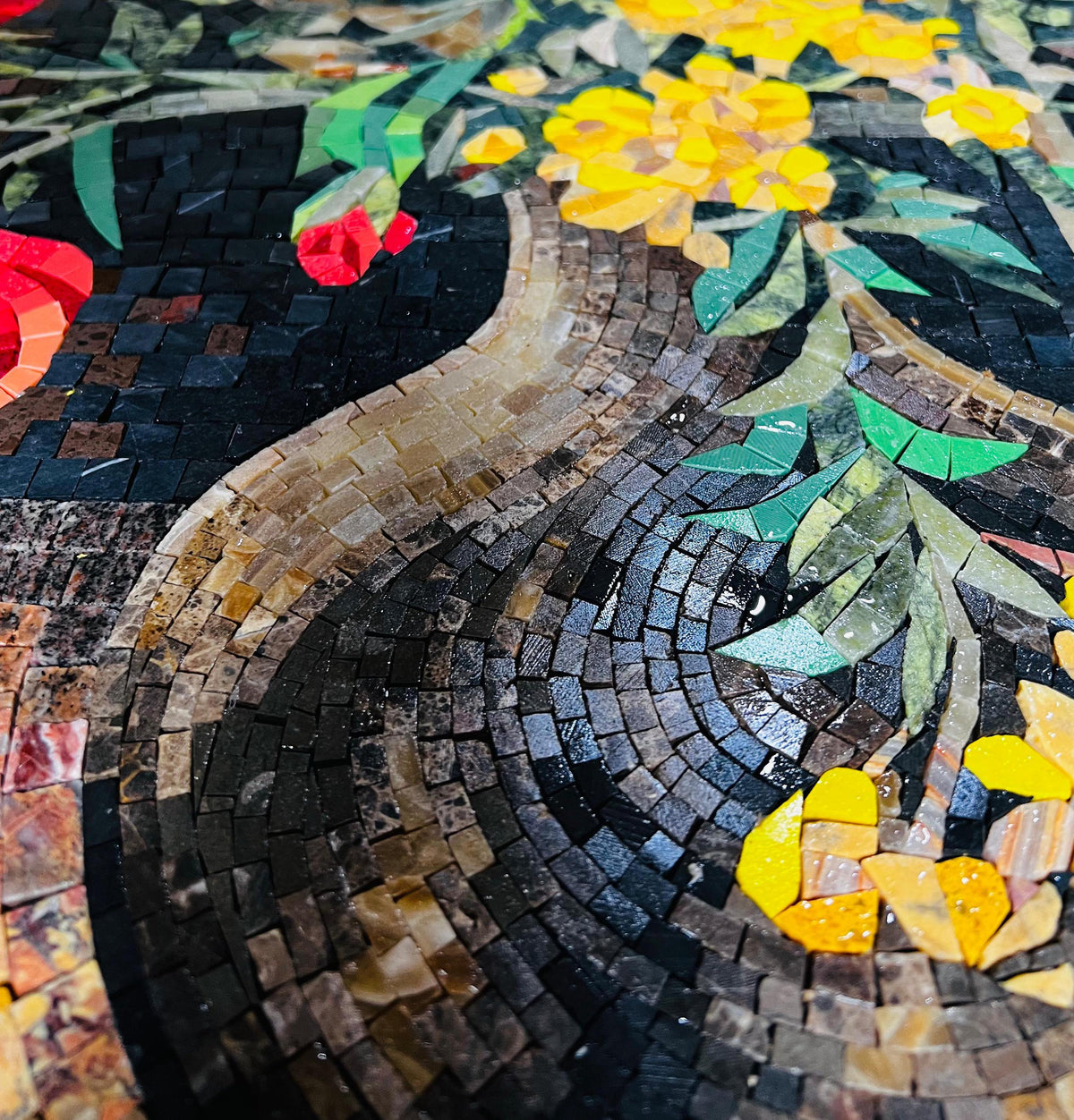 28"x24" Red & Yellow Flower Mosaic Wall Art – Vibrant Floral Home Decor, Customization Available