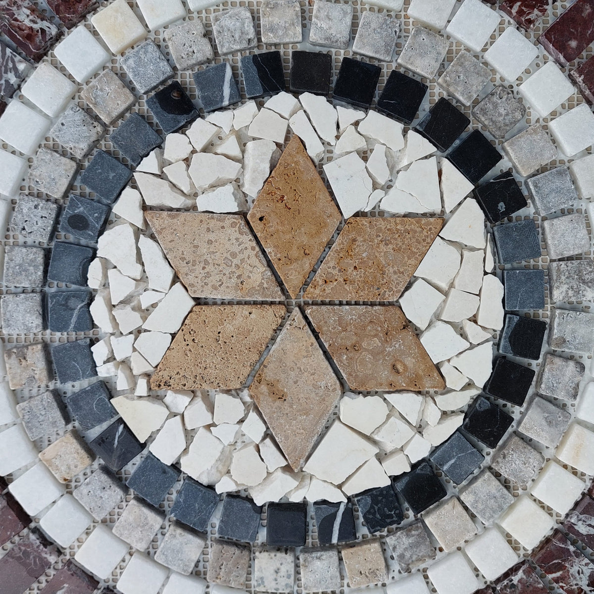 Handmade Natural Stone Mosaic: Medallion Art Tile, 24"x24"