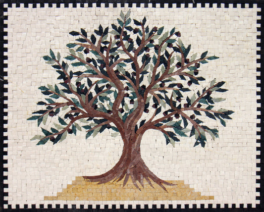 Olive Tree Backsplash Marble Mosaic Tiles. Customization. Handcrafted Roman Mosaics