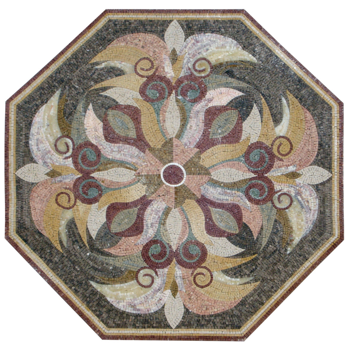 Handmade 40" Marble Mosaic Medallion: Floral Art Tile Stone Decor