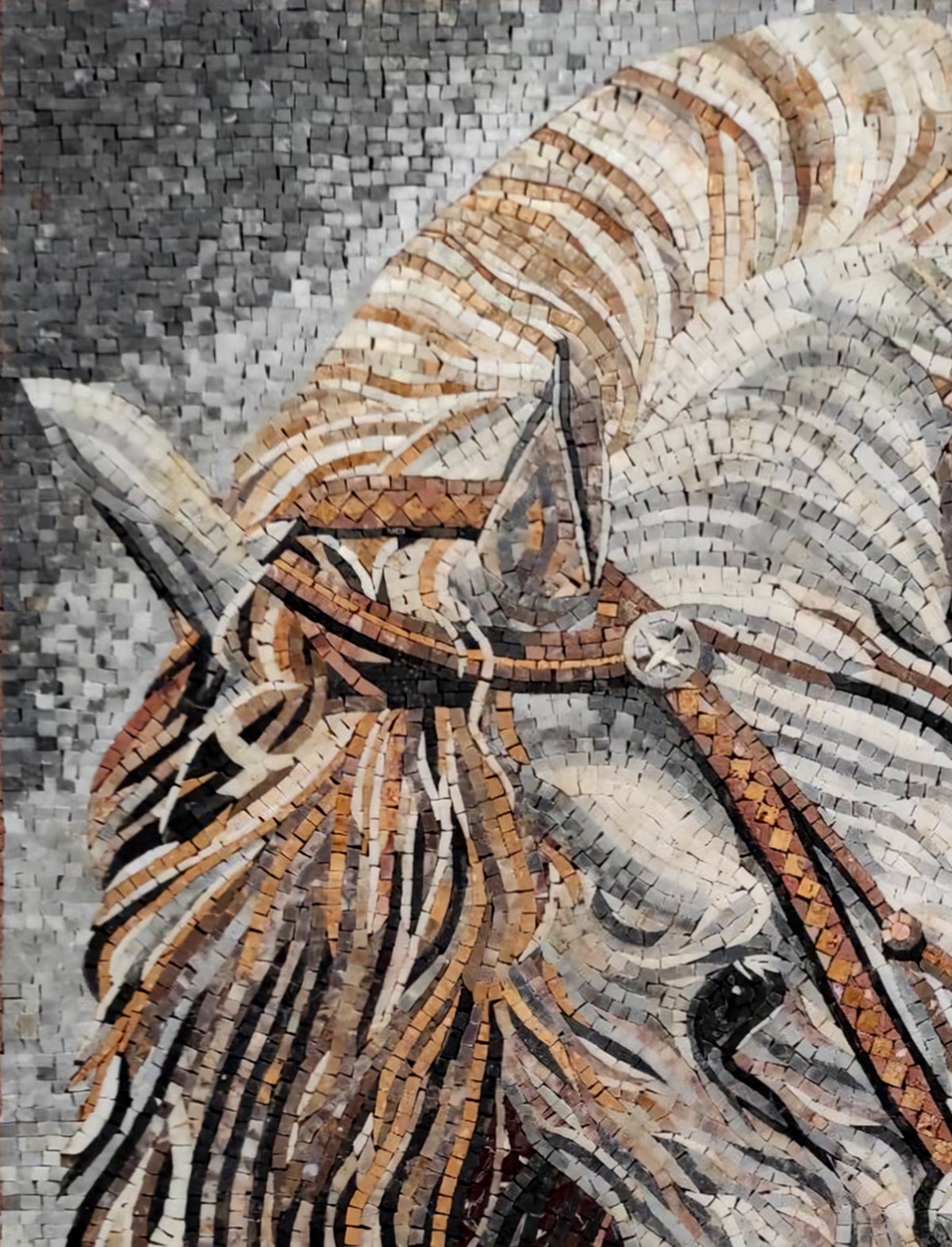 Handmade Horse Mosaic Tile Art: Marble Stone Wall Decor (40” x 30")