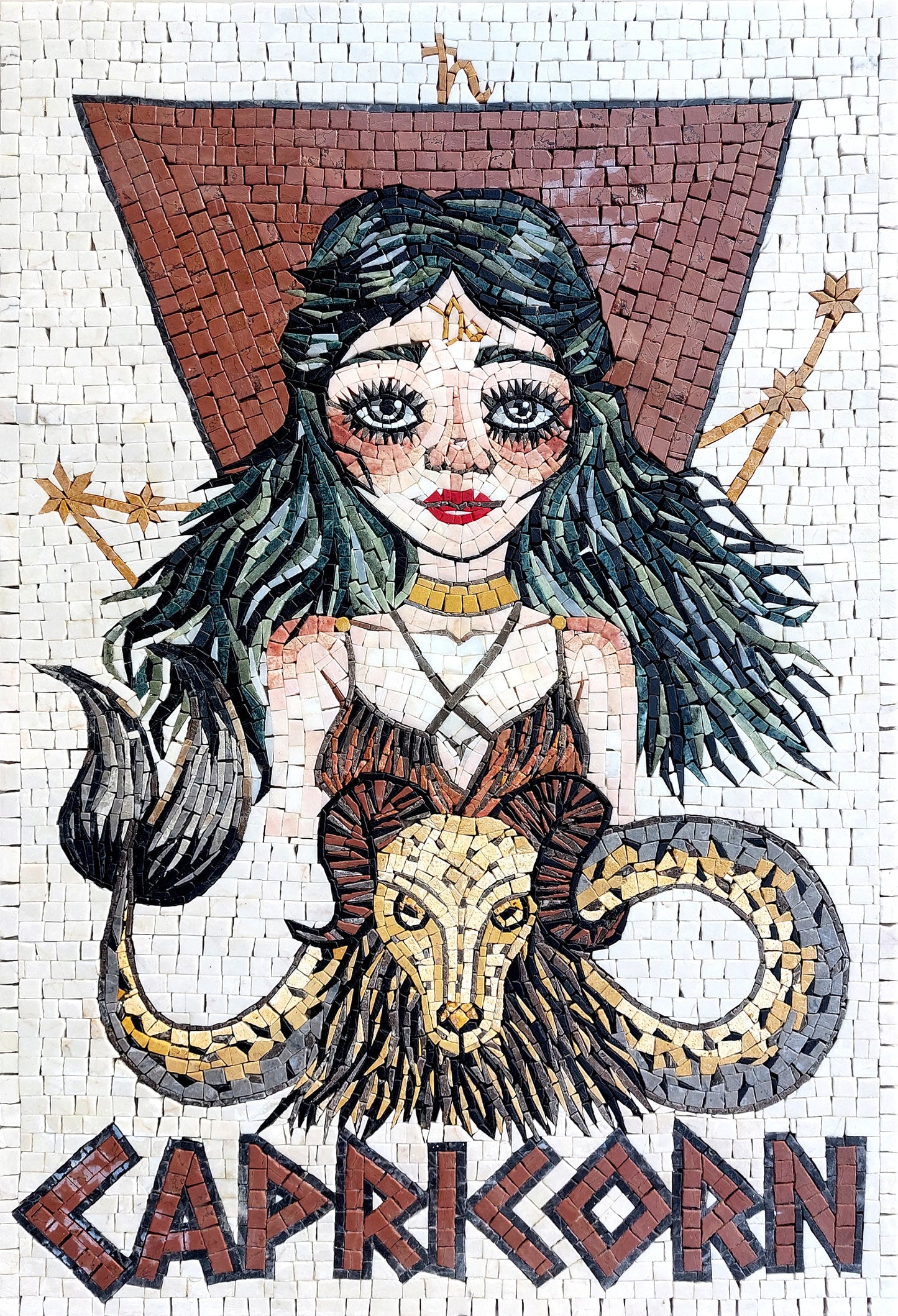 Capricorn Zodiac Mosaic Tile Art: Handmade Stone Wall Decor