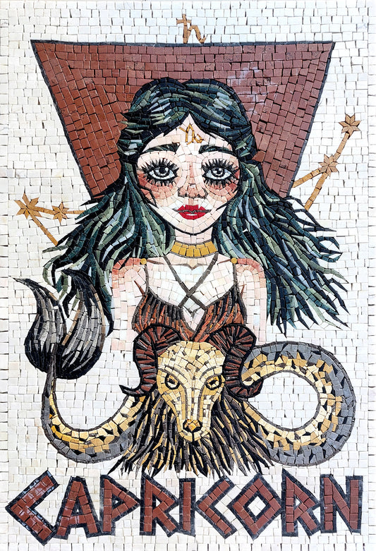 Capricorn Zodiac Mosaic Tile Art: Handmade Stone Wall Decor
