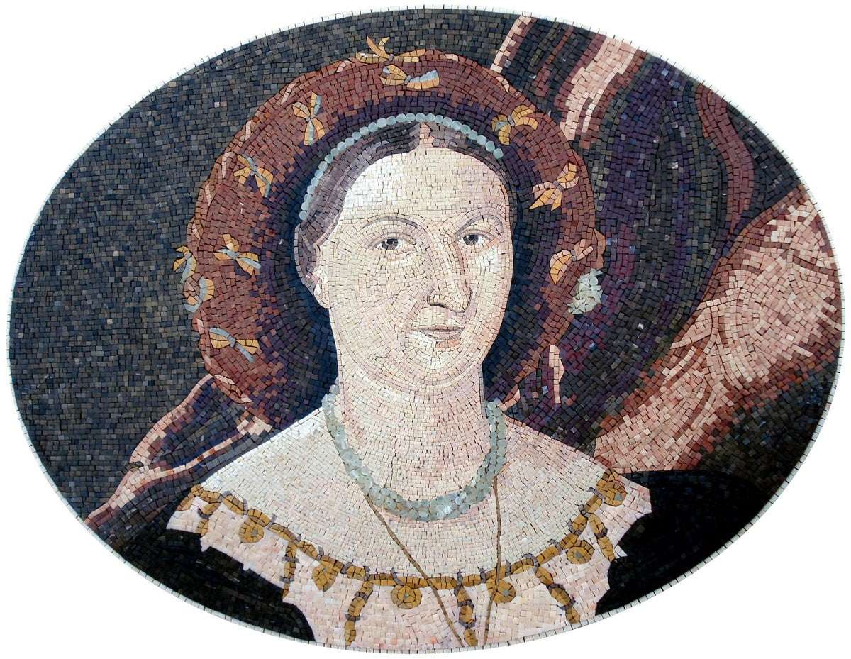 Duchess Woman Marble Mosaic Mural: Handmade Indoor/Outdoor Wall Art
