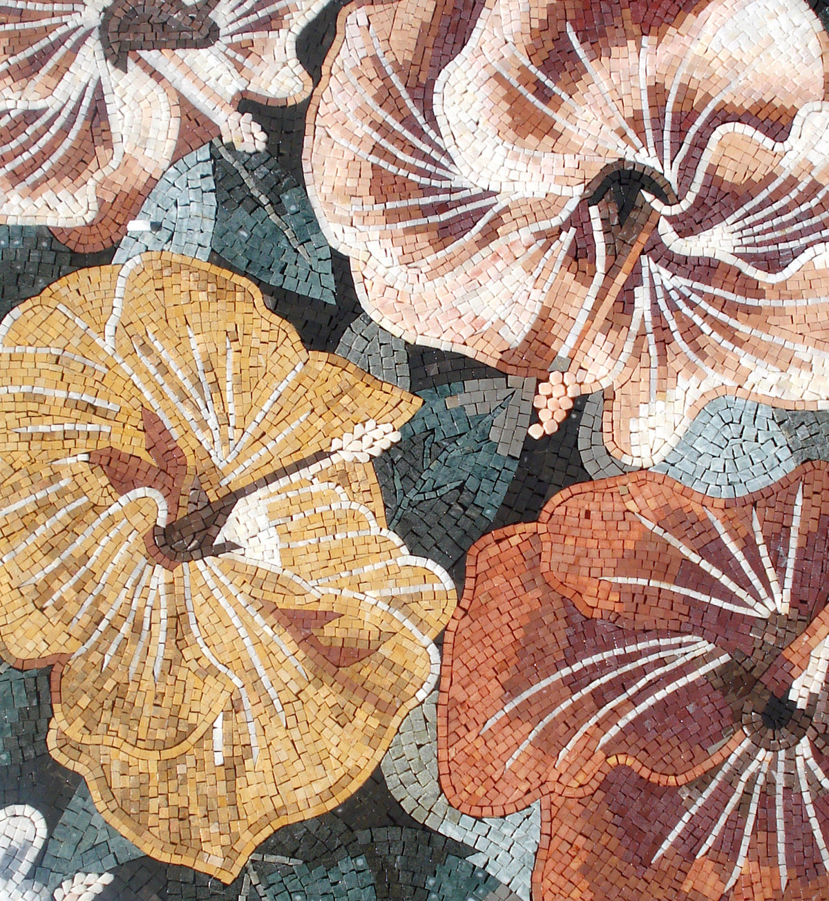 Flower Mosaic Rug: Handmade Marble Stone Rug (80x80")