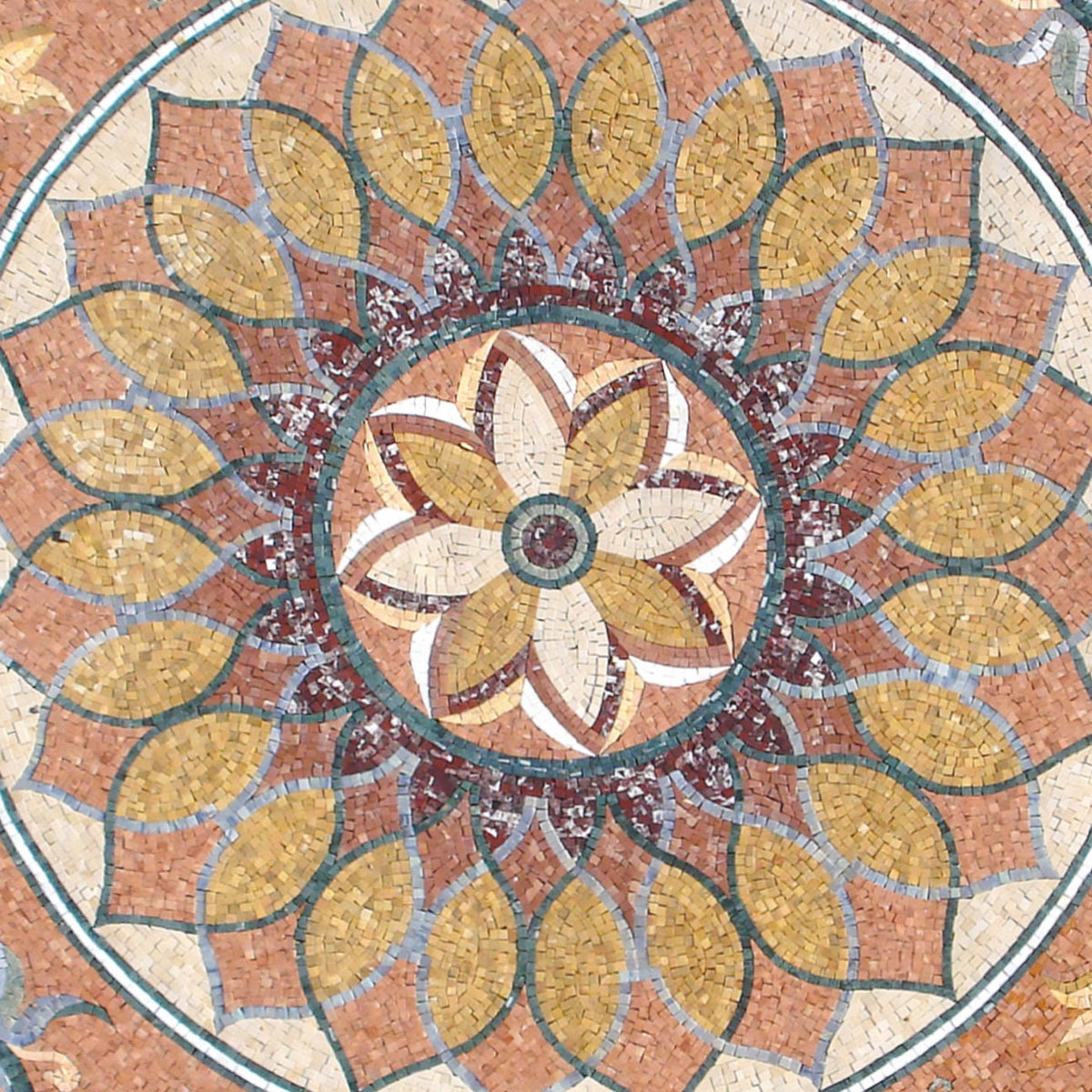 72" Handmade Marble Mosaic Medallion: Floral Stone Art Tile
