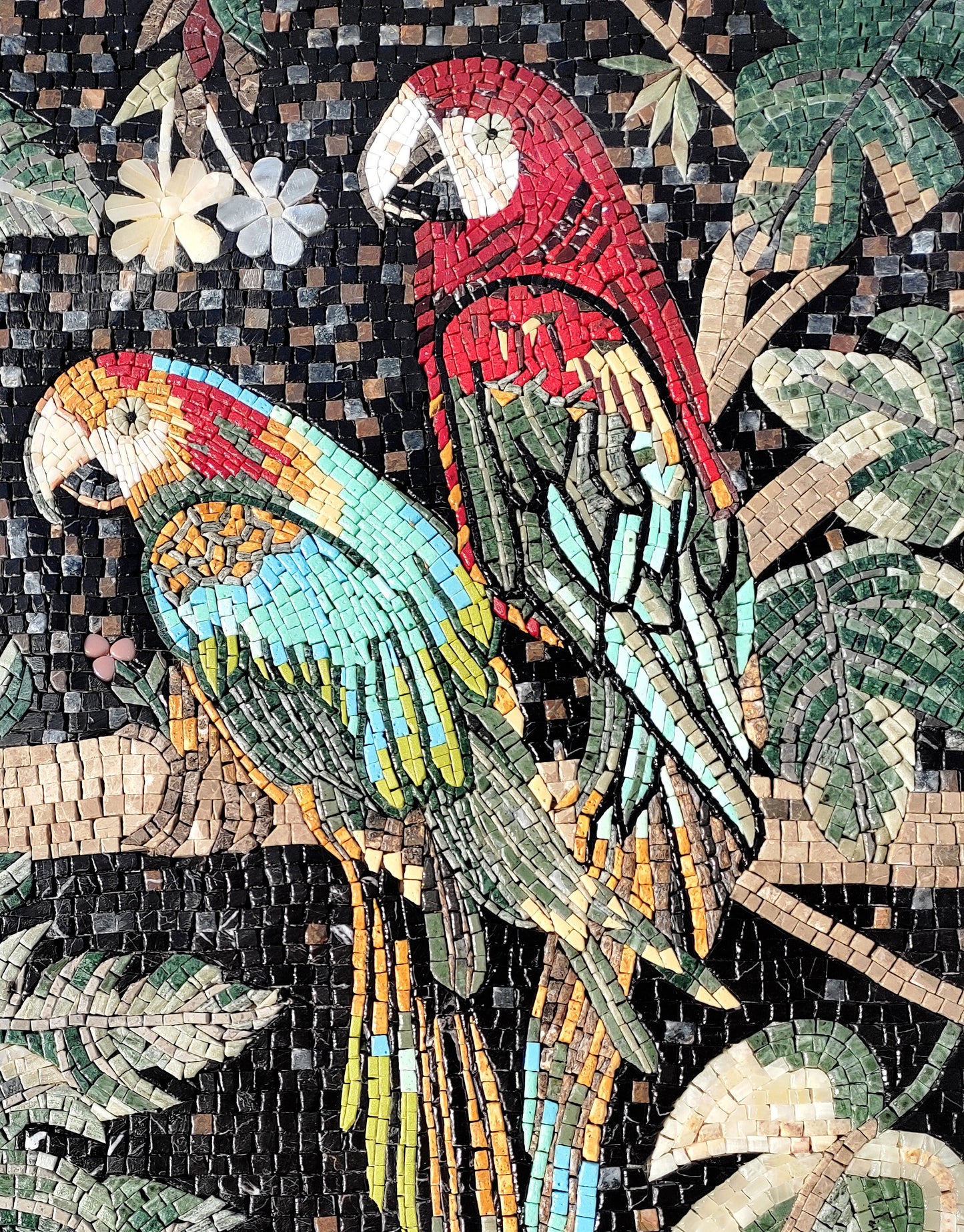 Handmade Macaw Parrot Mosaic Tile Art: Colorful Stone Wall Decor