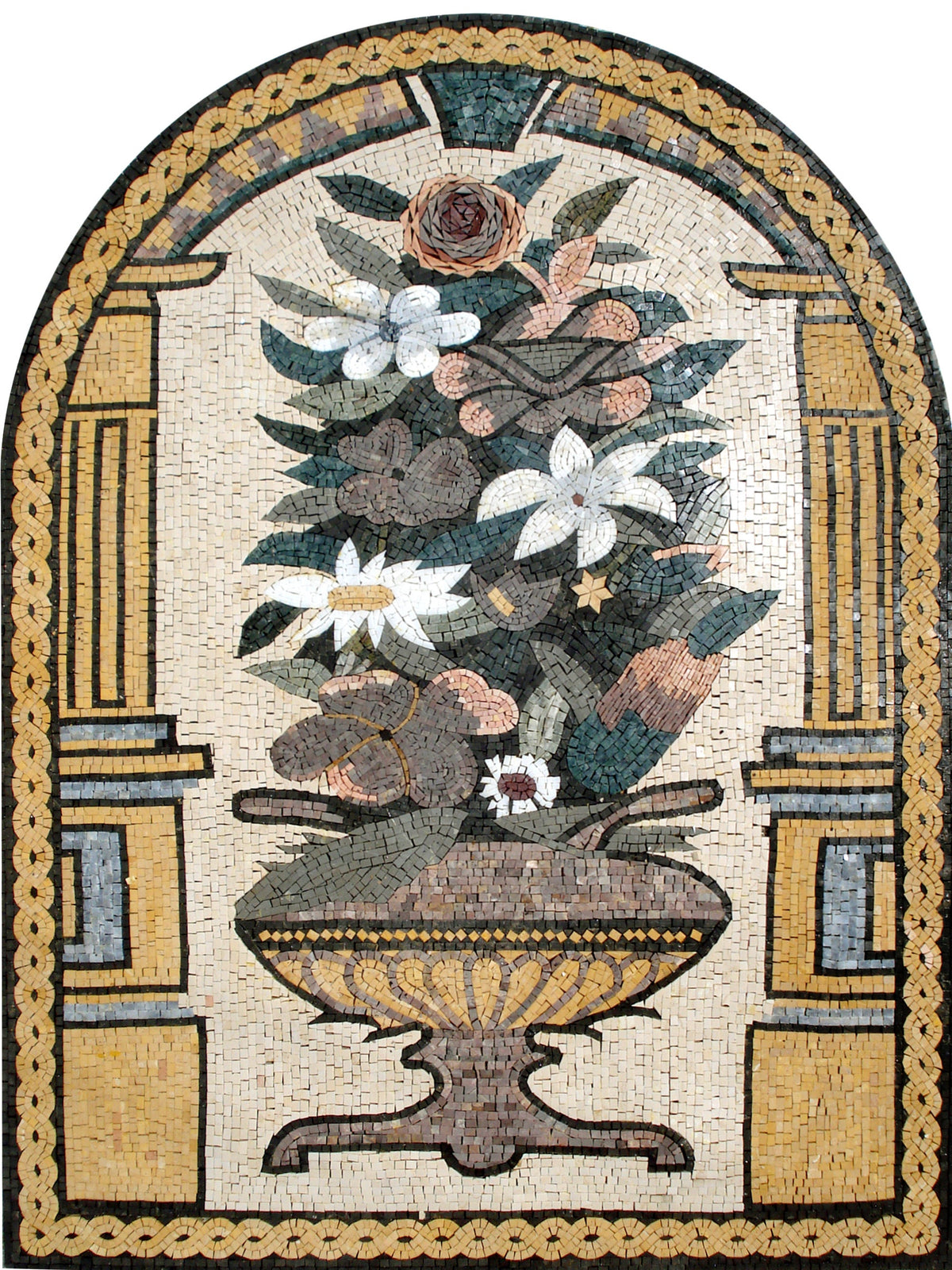 Handmade Marble Mosaic Flower Vase Wall Art: 48" Natural Stone Decor