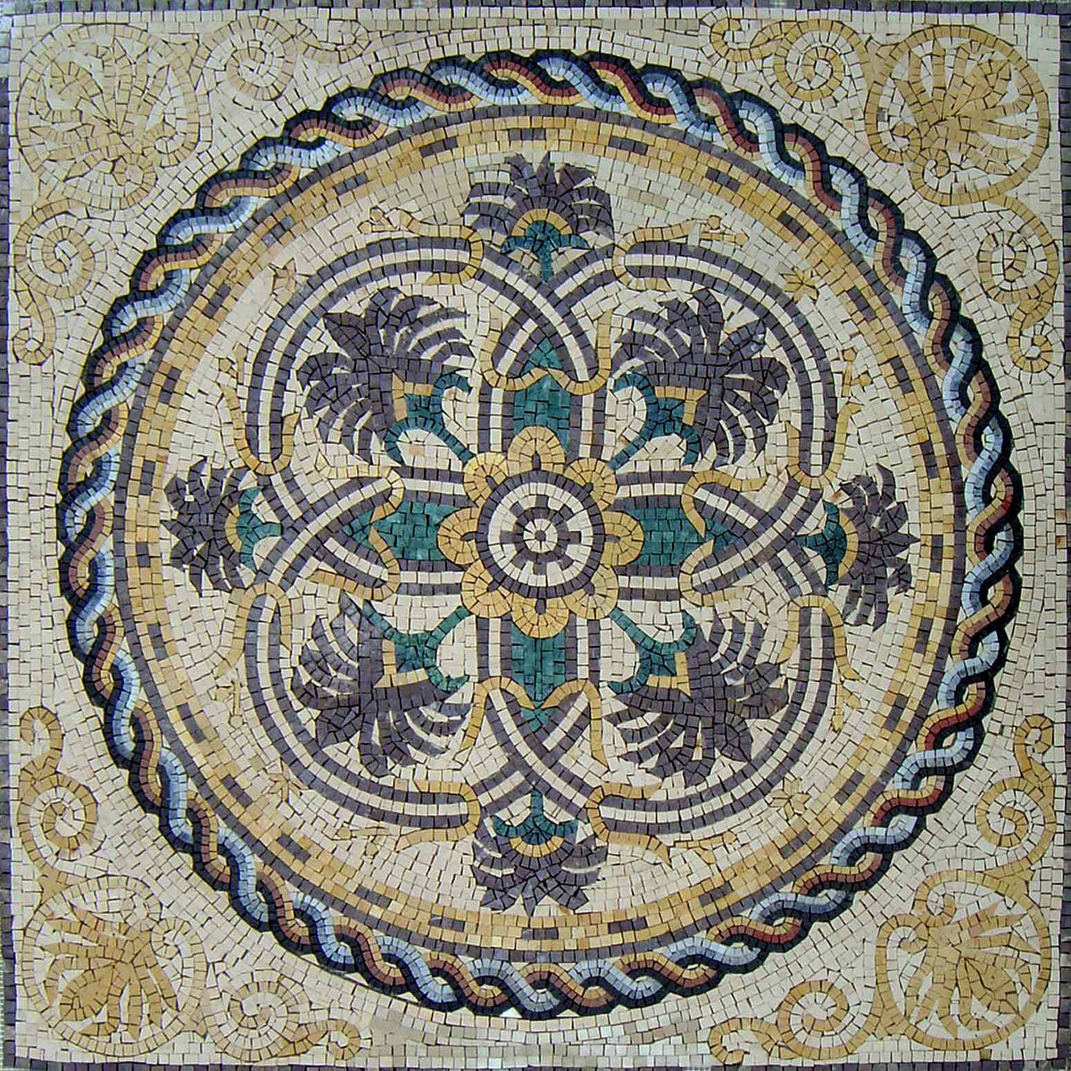 40" Medallion Mosaic Tile: Floral Marble Floor Art