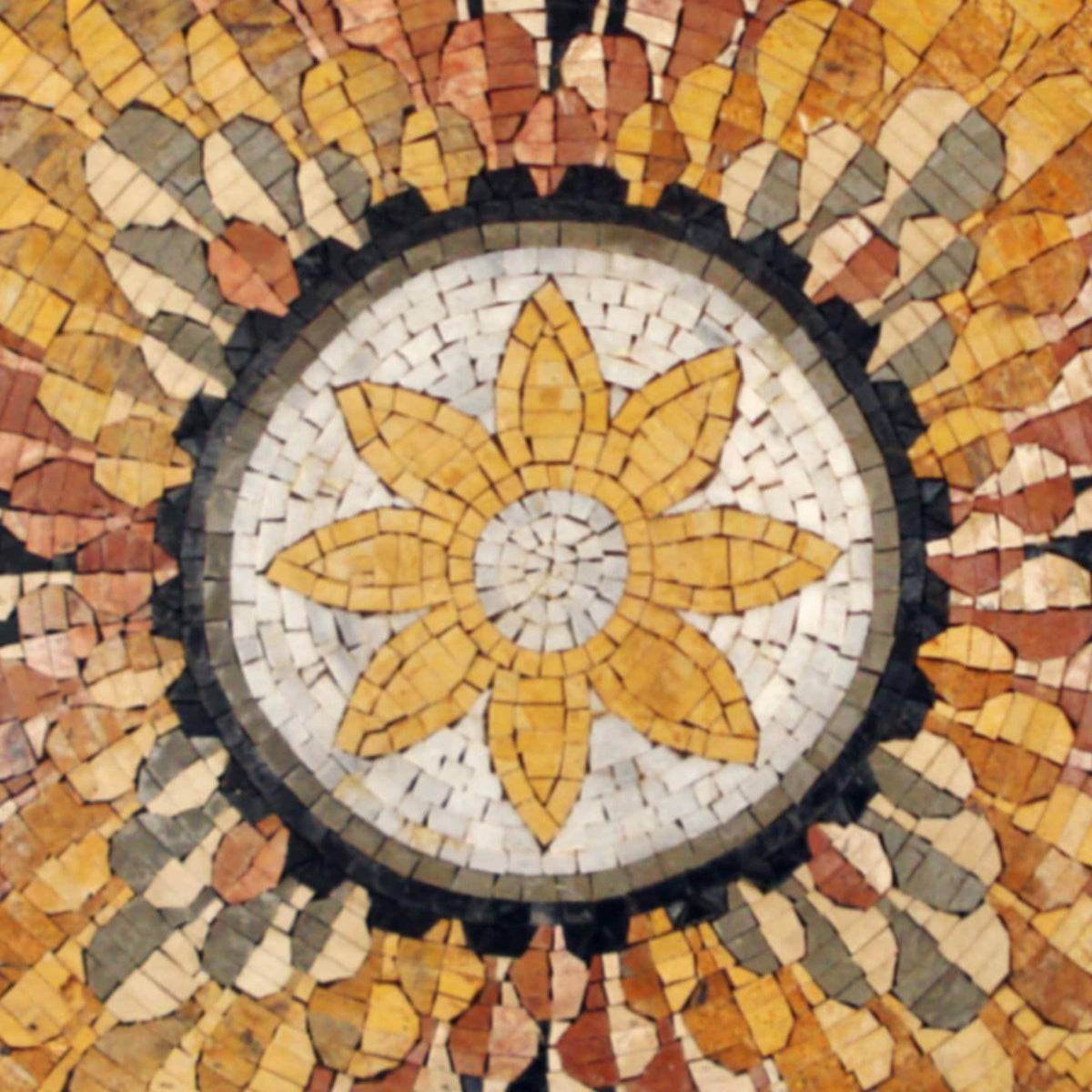 Handmade Sunflower Mosaic Tile Art: 36" Marble Inlay