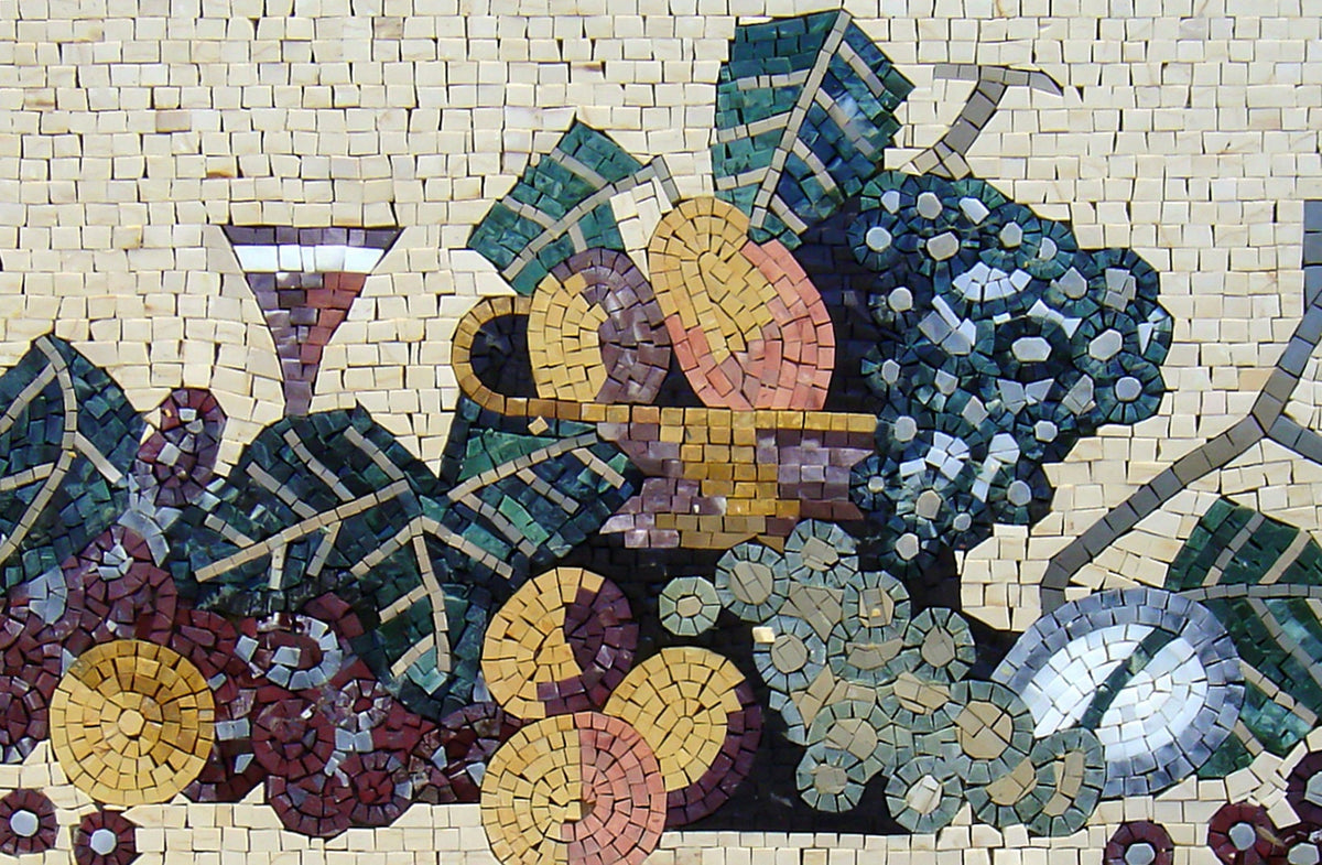 Handmade Fruit Mosaic Backsplash Art: Stone Kitchen Wall Decor